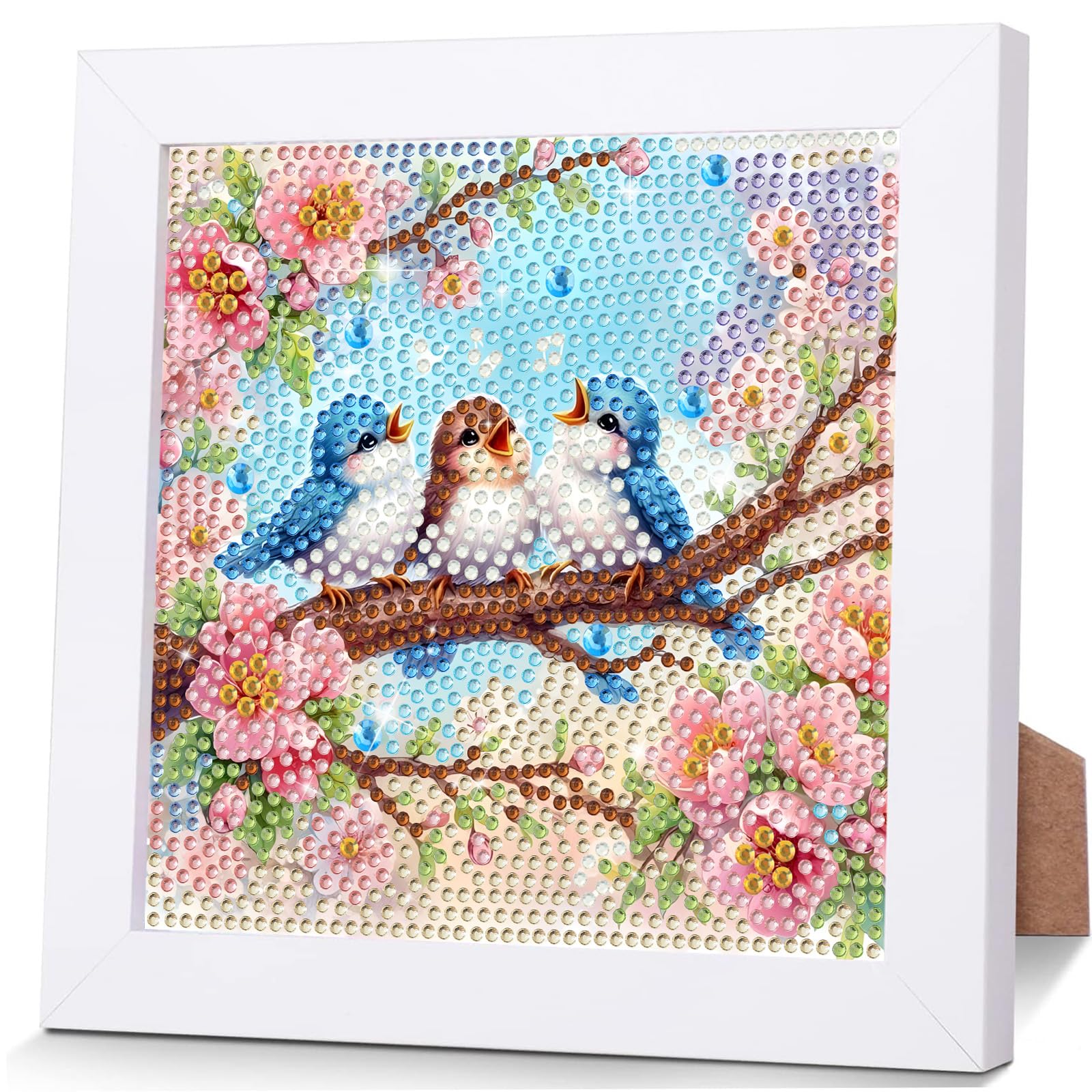 NEWENMO 5D Three Birds Diamond Painting Kit with Frame for Kids Ages 6-8 — image 1