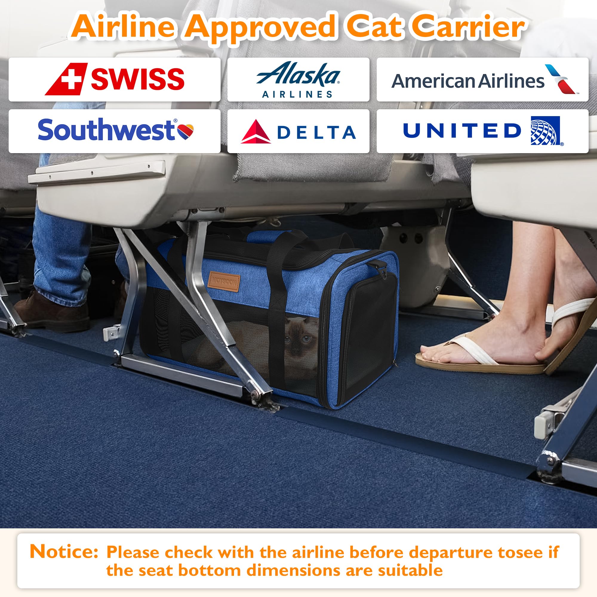 PETUX Airline Approved Pet Carrier - 17x11x9.5 in, Underseat, Top & Side Entry, Soft Sided Cat Dog Carrier for Small Cat & Dog Up to 12 lbs with Anti-Scratch Mesh & Litter Box for Travel & Vet - Blue - image 2
