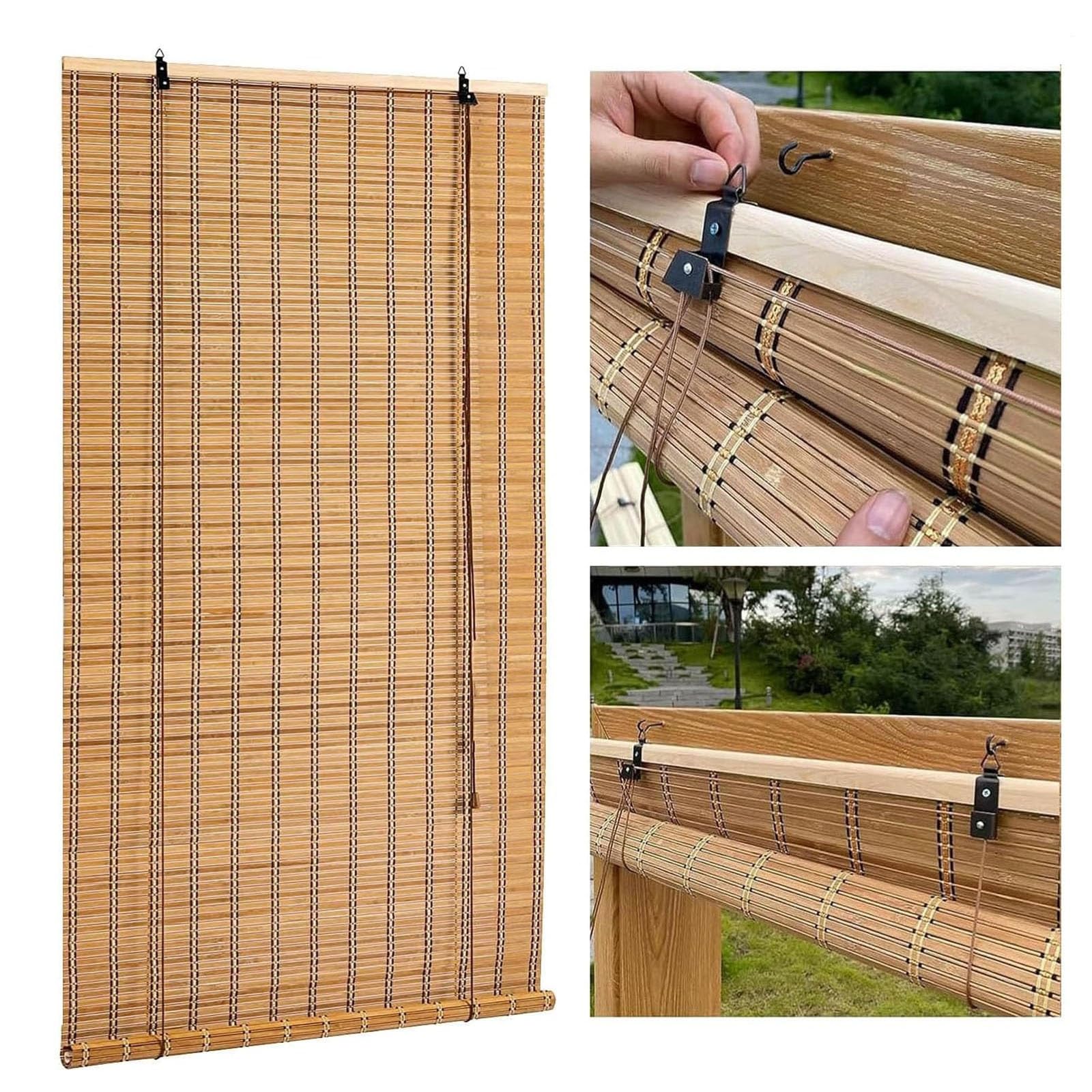Persiana Enrollable De Bambú para Pergolas De Jardin Exterior, Cortinas Madera Estor Enrollable Natural, Tejida A Mano, Cortinas Privacidad Decoración para Puertas Y Ventanas Balcón