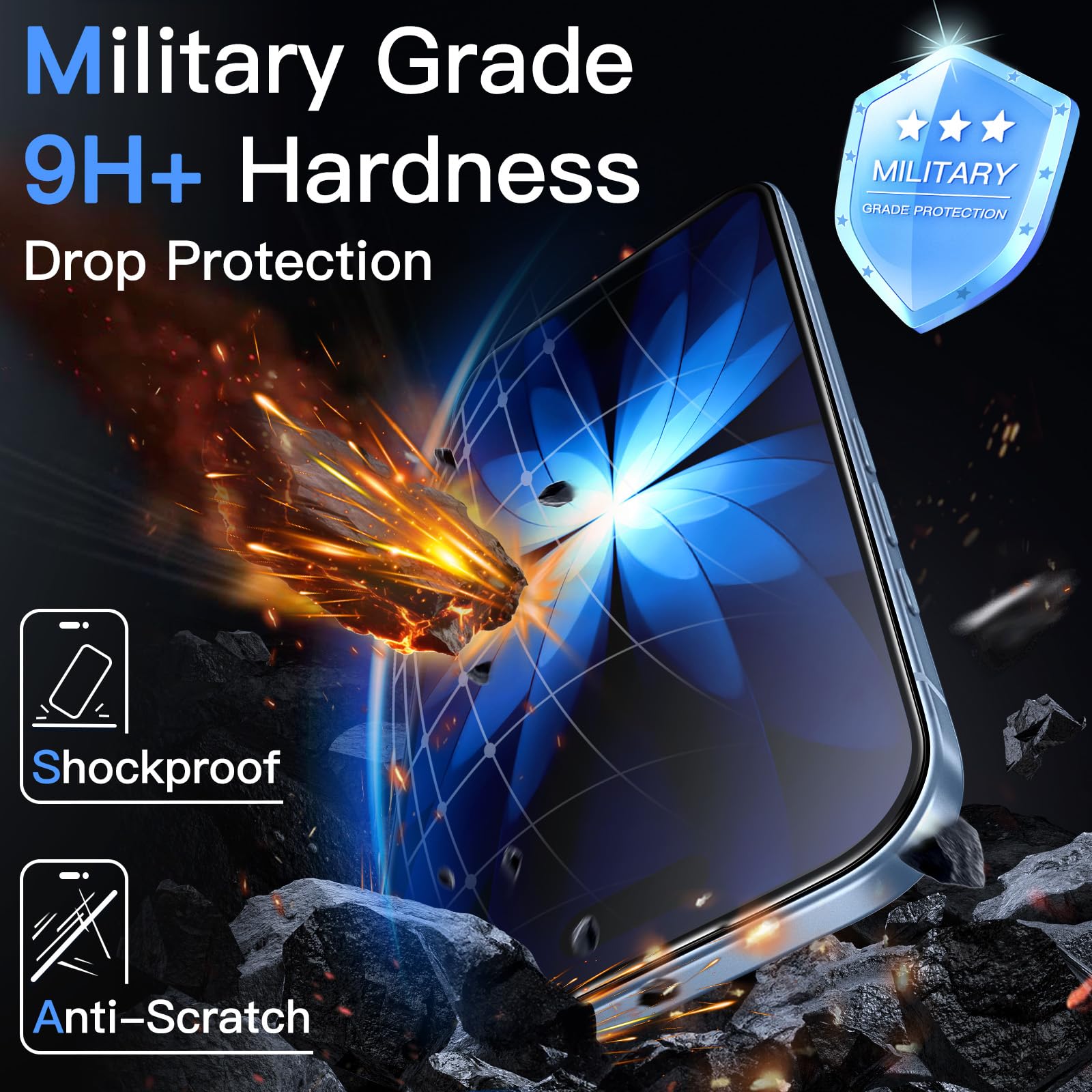 JETech Vetro Temperato 3D Per IPhone 17 Pro – AR Antiriflesso, 9H+ Militare, Anti-Impronta, Installazione Facile
