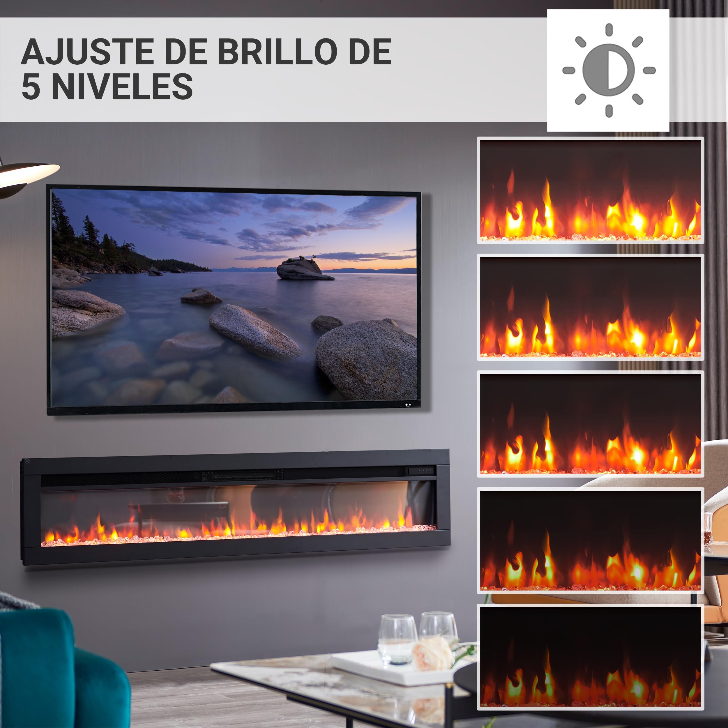 BALDERIA Agnes 60 - Chimenea electrica Decorativa de Pared con Efecto Llama 3D y calefaccion — view 4