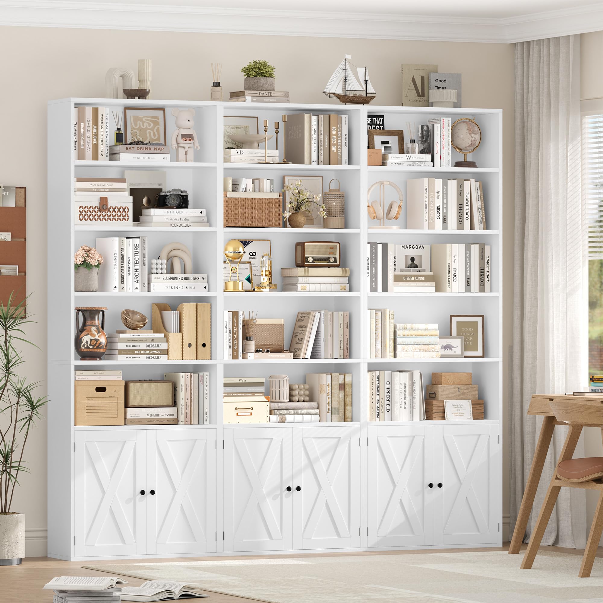 FirFurd 209cm Libreria Estanteria, 5 Compartimientos, Estantería, 2 Puertas | Librería Salón, Estantes Ajustables, Estantería Libros, para Salón, Estudio, Oficina, 60x23.5x209cm