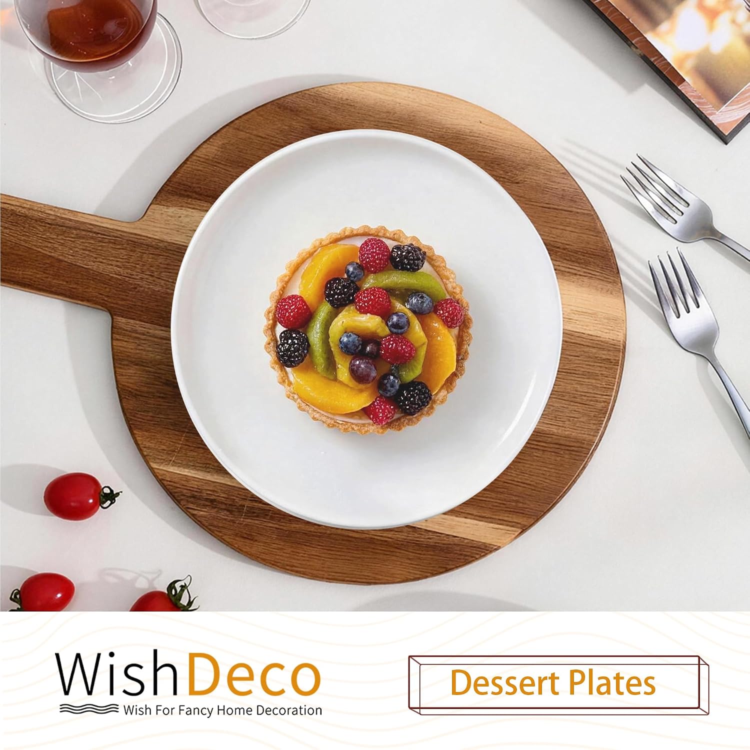 WishDeco White Salad Plates Set of 6, Porcelain Dessert Plates 8 Inch image 2
