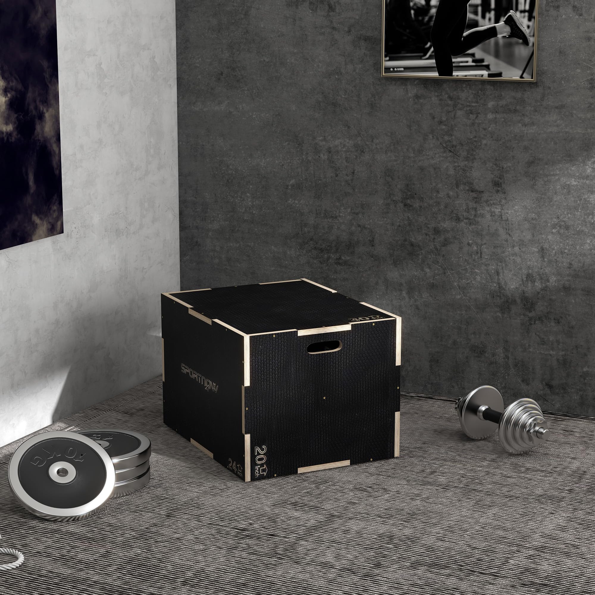 SPORTNOW 3 in 1 Plyo Box Sprungbox aus Holz Schwarz | Plyometric Plattform mit Griff, Plyometrisches Training, Sprungtrainer für Zuhause, Fitnessstudio