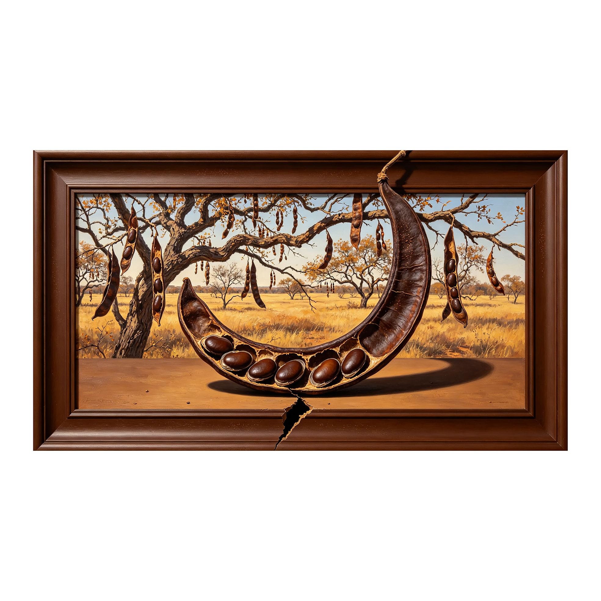 Yzpallescene 3D Framed Wall Art 50cm×100cm Acacia Seed Pod Botanical Oil Painting Trompe L'oeil Large Size SelfAdhesive Removable Wall Decor Prints Artwork for Living Room Bedroom Office