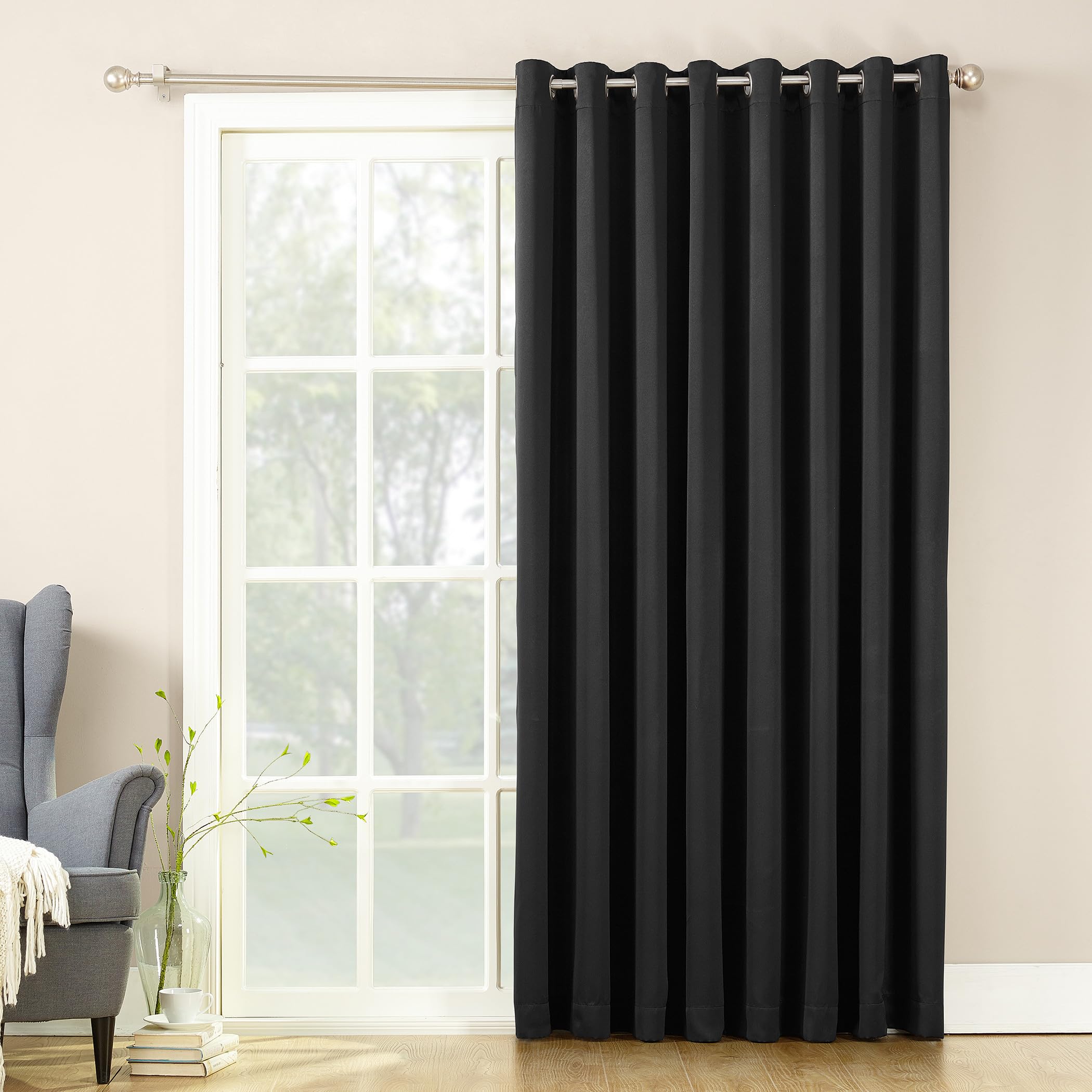 Sun Zero Barrow Energy Saving Grommet Sliding Patio Door Curtain Panel, Black, 100"W x 84"L-image-19
