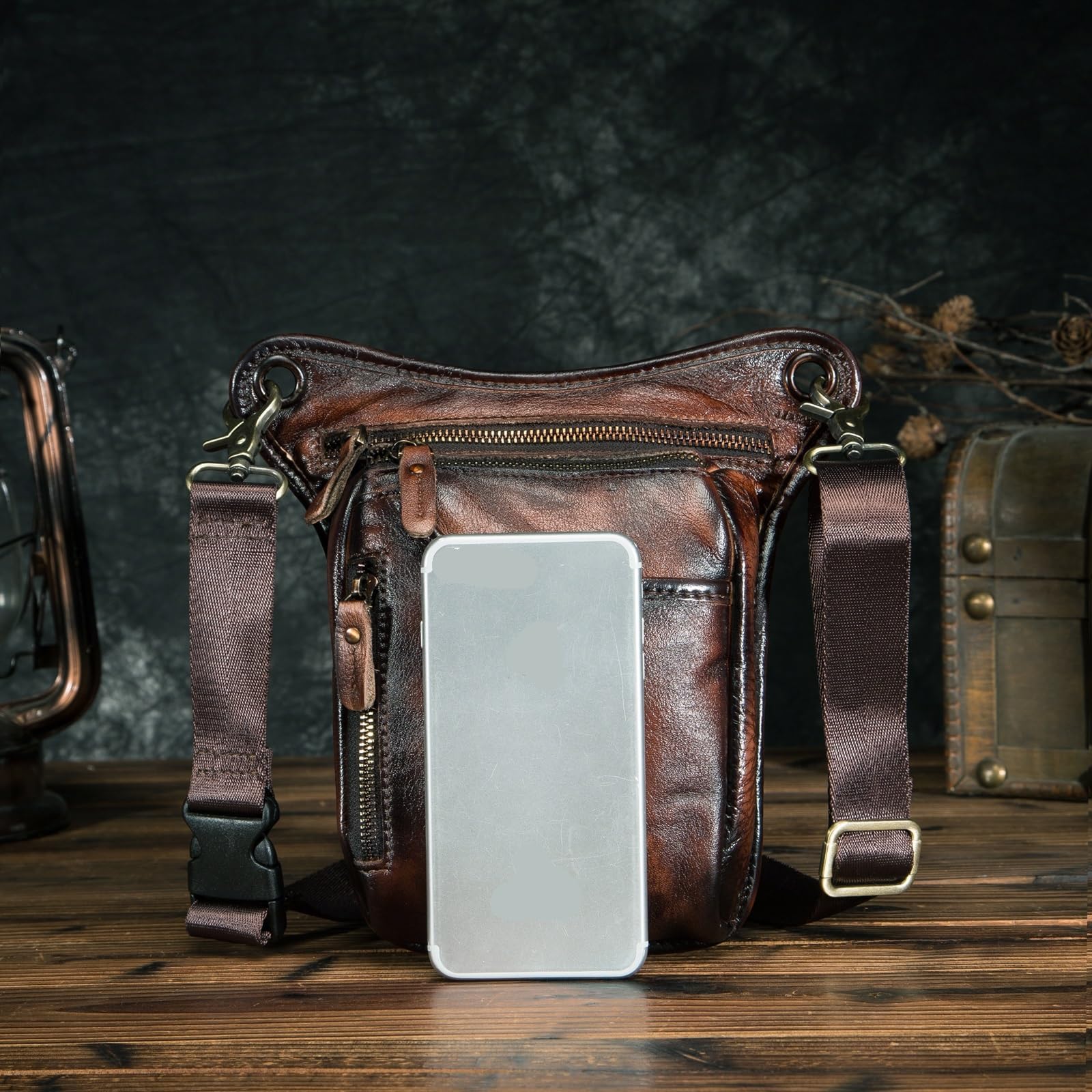 YDYAENIO Waterdichte Motortas Echt Leer Mannen Multifunctioneel Ontwerp Casual Sling Schouder Messenger Bag Reizen Taille Riem Pack Drop Been Tas (Color9