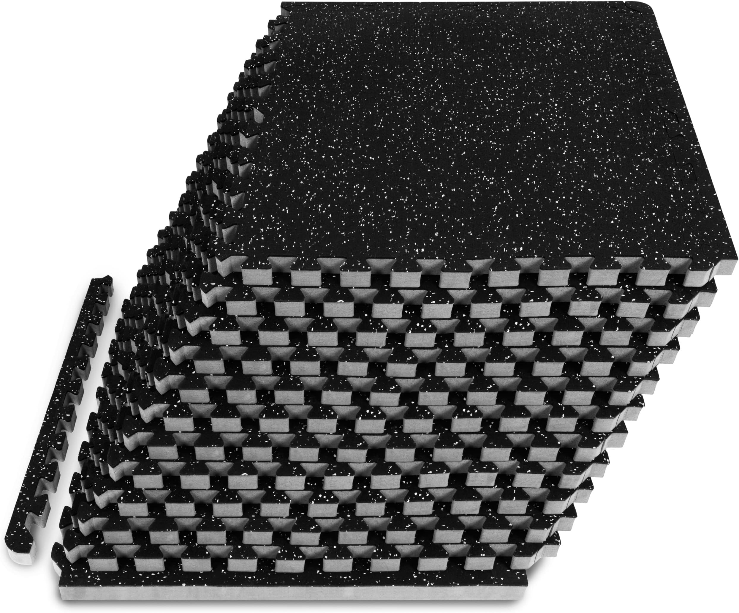 ProsourceFit Rubber Top Exercise Puzzle Mat 3/4-inch, 48 SQFT, 12 Tiles, EVA Foam Interlocking Tiles for Home Gym Protective Flooring for Equipment and Workouts, Grey