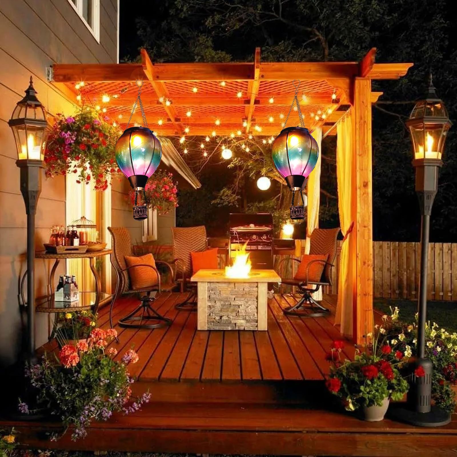 Solar Heißluftballon Anhänger Mit Flackernder Flamme - Garten Deko Für Terrasse & Balkon