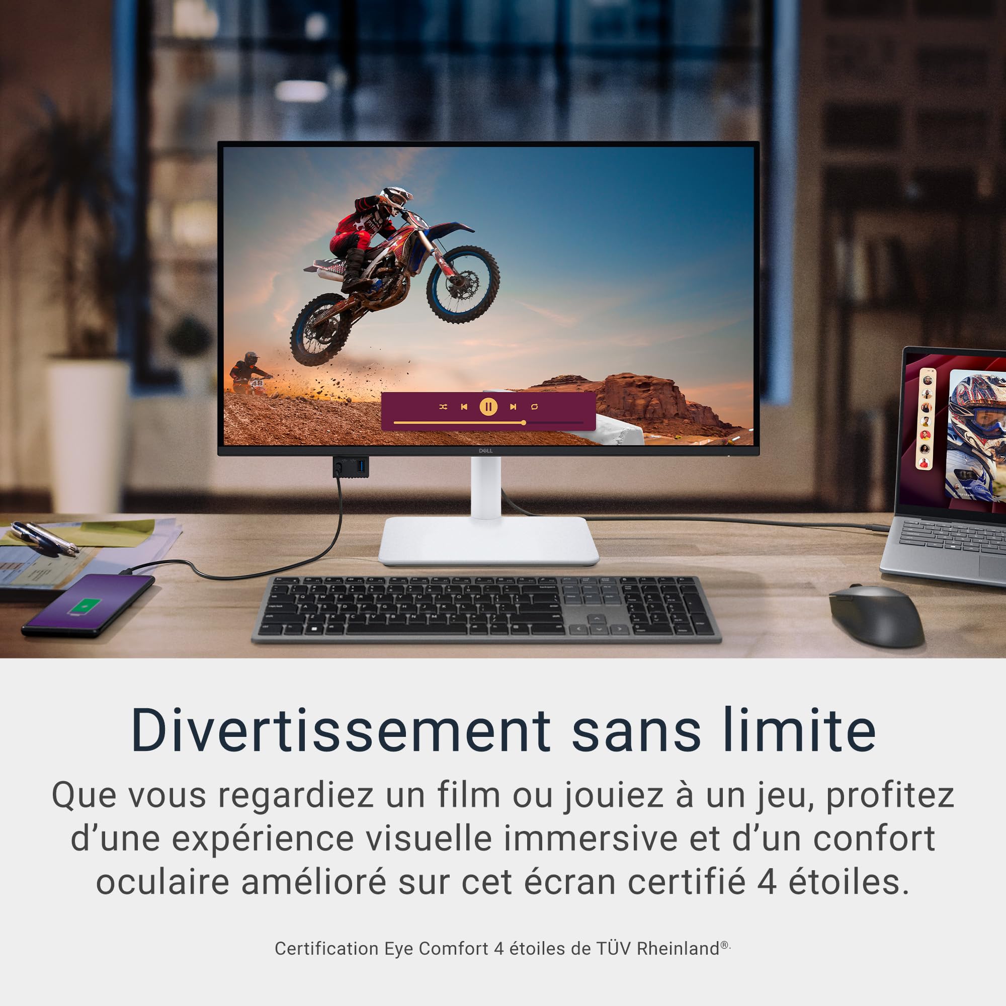 Dell 27 Plus USB-C Écran PC - S2725QC, 4K UHD (3840x2160), 120Hz, IPS, 4ms, AMD FreeSync Premium, 99% sRGB, Réglage en Hauteur, Haut-parleurs intégrés, 2 USB-C, 2 HDMI, 2 USB, Garantie 3 Ans