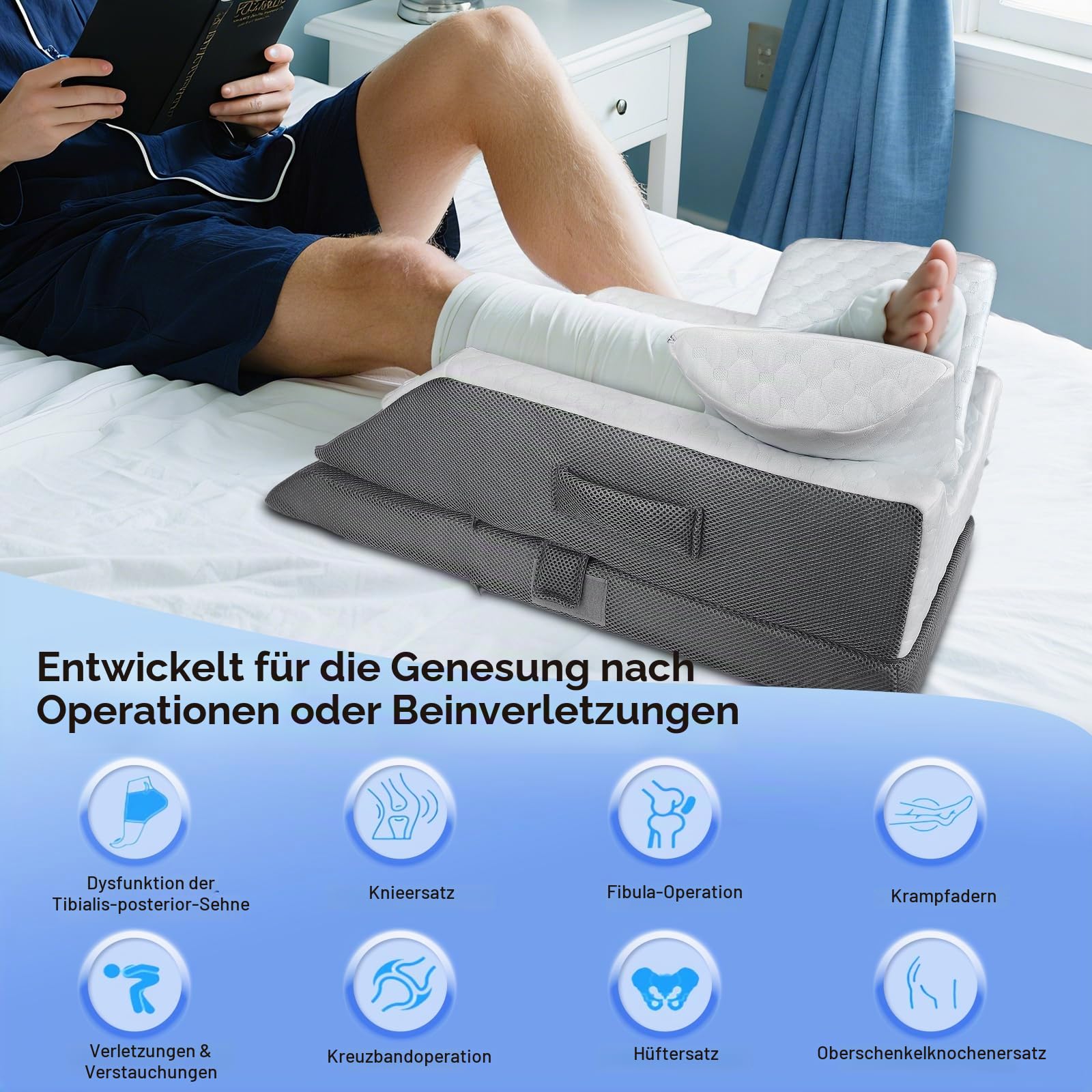 Ergonomisches Höhenverstellbare Venenkissen, Beinhochlagerungskissen mit Memory-Schaumstoff, Lymphkissen und Keilkissen zum Beine hochlagern für nach Operationen, Verletzungen oder zum Ausruhen