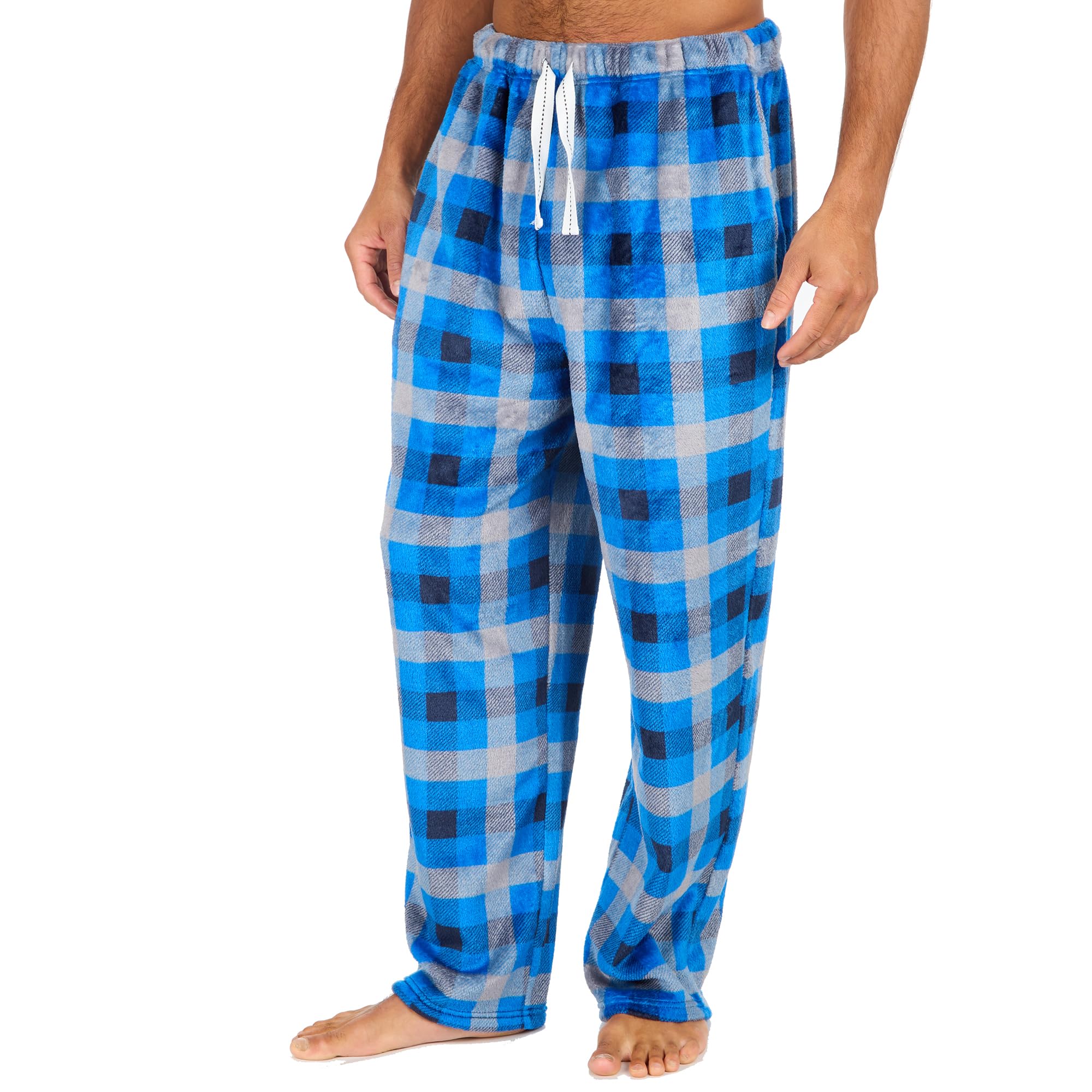 Metzuyan Mens Flannel Fleece Lounge Pyjama Bottoms Checked Royal Blue M