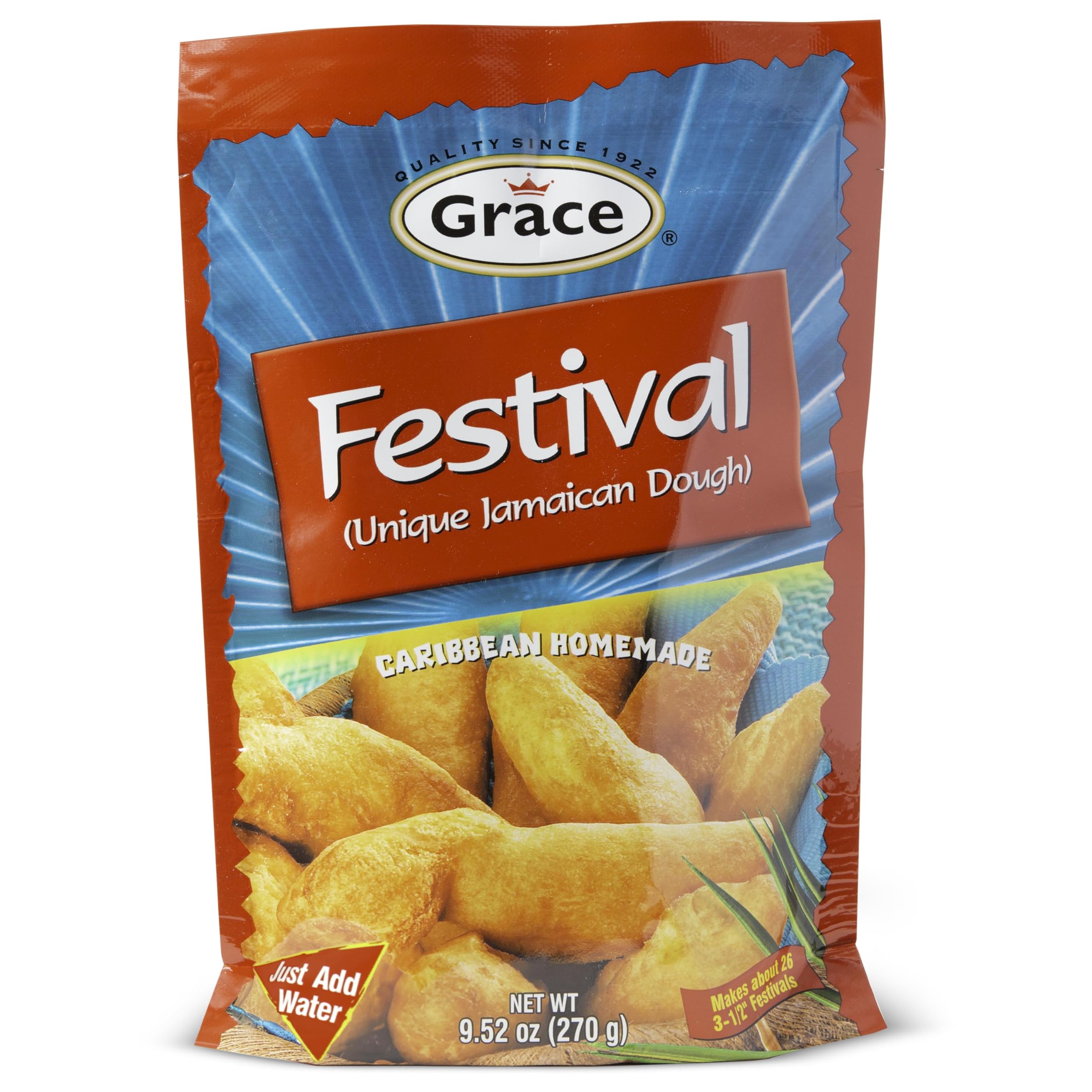 Grace Festival Mix Unique Jamaican Dough 9.5oz - Caribbean Homemade Sweet Dumpling Festival Bread Mix - Fried Cornmeal Mix for Jamaican Snacks