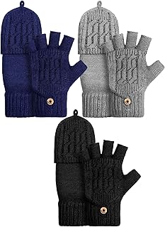3 Pares Guantes sin Dedos Convertibles Cálidos de Punto para Mujer Hombre