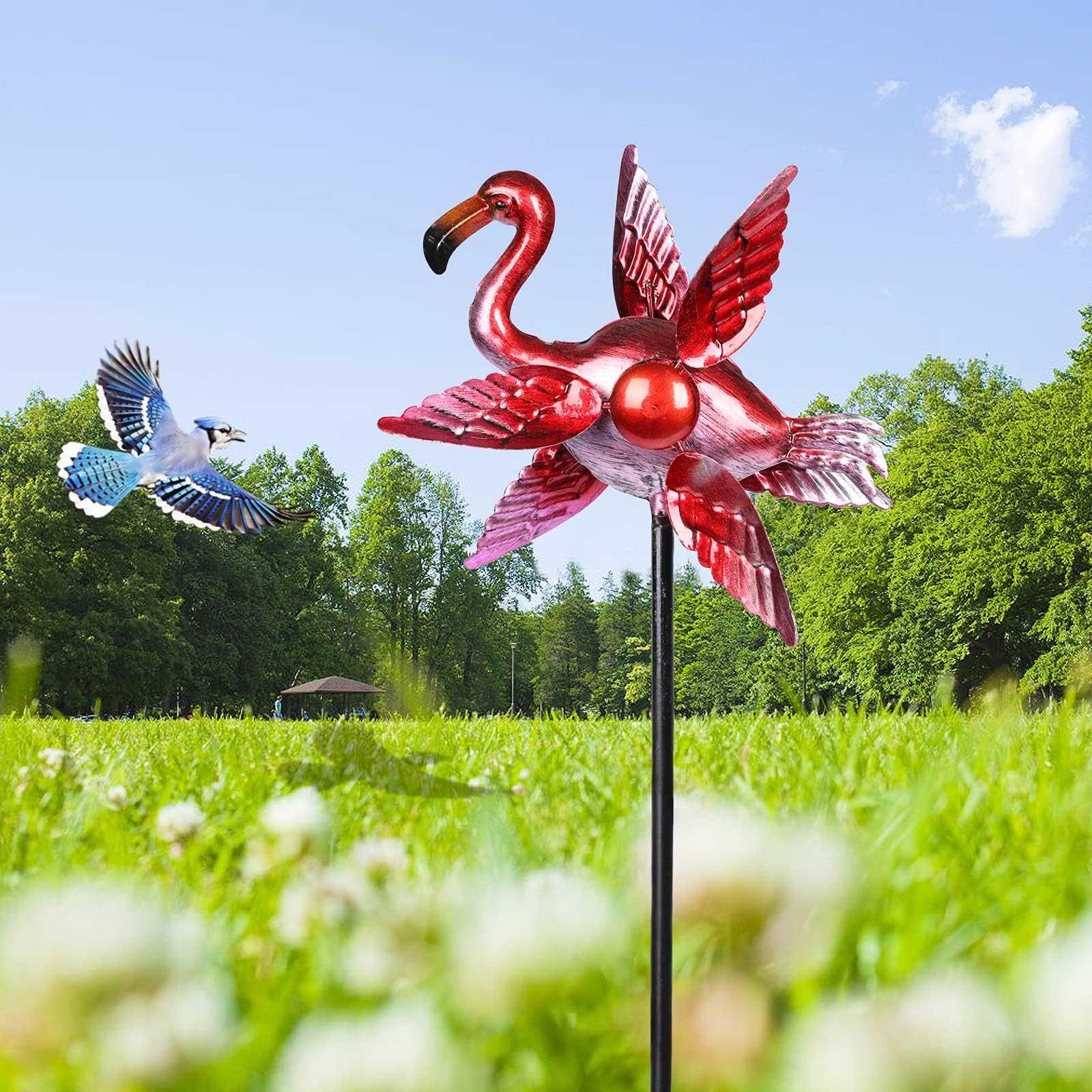 WONDER GARDEN Wind Spinner Outdoor Metal 30 Inch Height Flamingo Wind Spinners for Yard and Decor for Outside Windmills