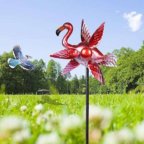 Molinillo de viento de metal para exteriores de 30 pulgadas de altura, paquete de 2 molinillos de viento de flamenco para decoración de patio y