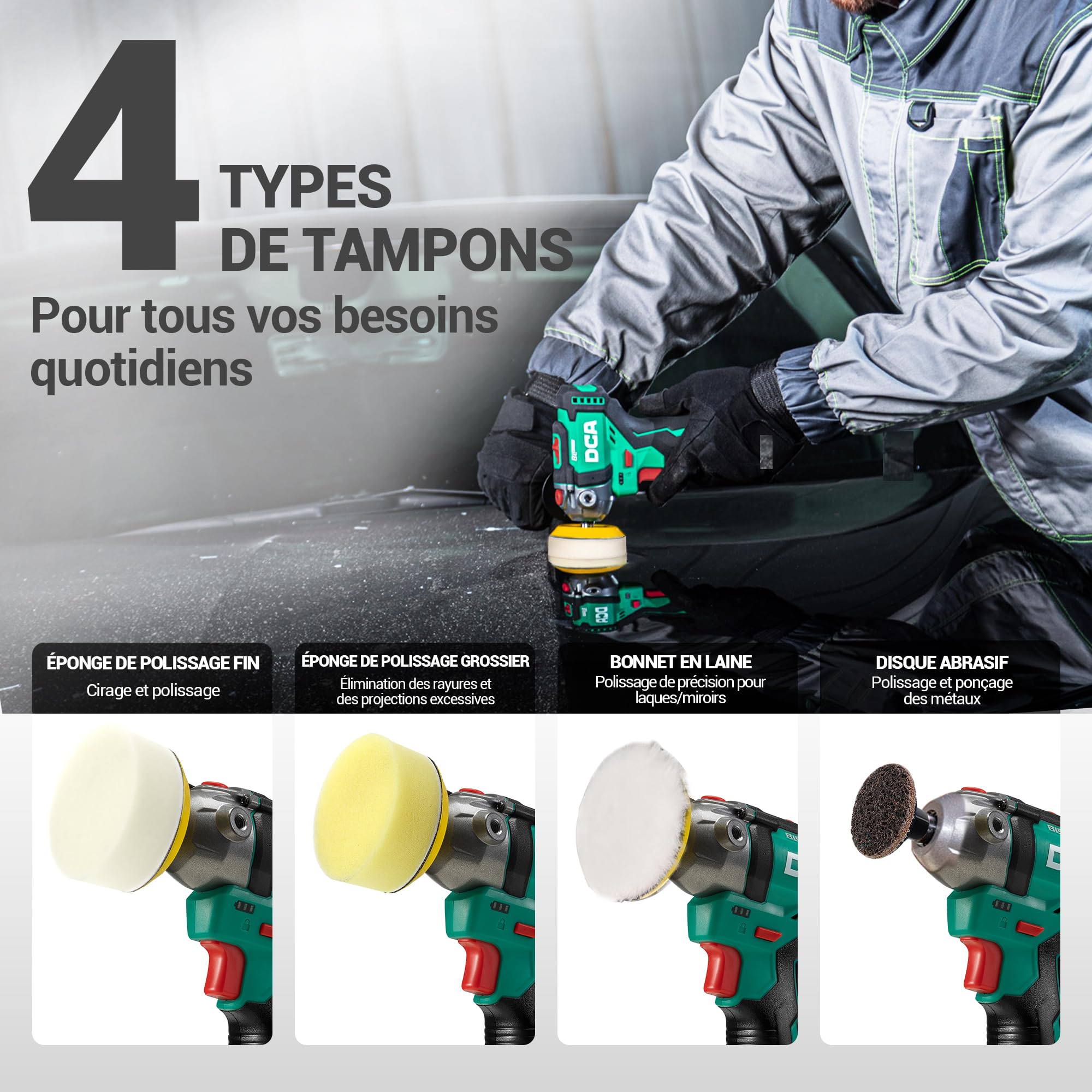 DCA Mini Polisseuse sans Fil 12V, 75mm Mini Polisseuse Voiture Sans Balais et 50mm Ponceuse , 2 Batteries 2,0Ah, 2 Vitesses 2800-8300 tr/min pour Polissage/Lustrage/Ponçage/Cirage Automobile