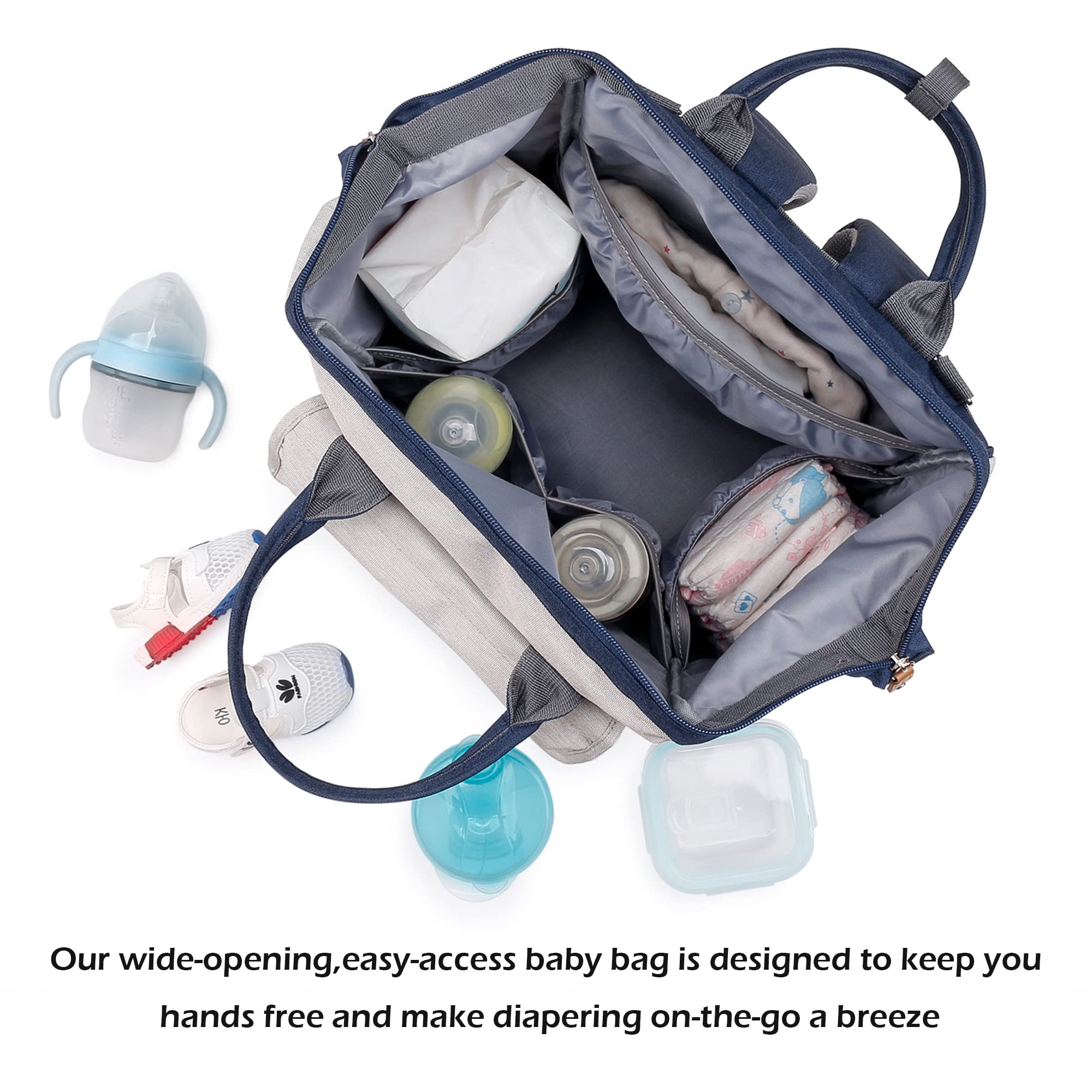 AGUDAN Diaper Backpack, Multifunction Baby Nappy Bags, Travel Mommy Bag Waterproof Large Capacity (Gray)
