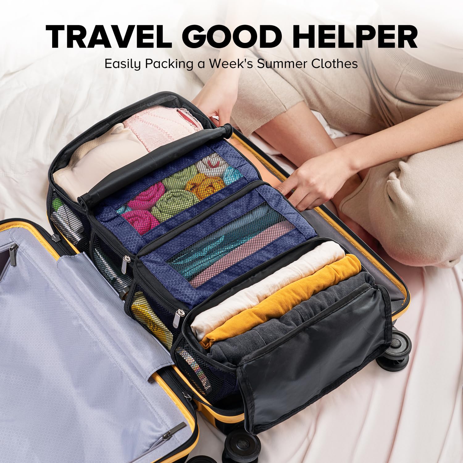 Organisateur De Valise Suspendu 4 Compartiments - Tissu Oxford Pliable - Parfait Pour Vêtements Sales Et Accessoires De Voyage