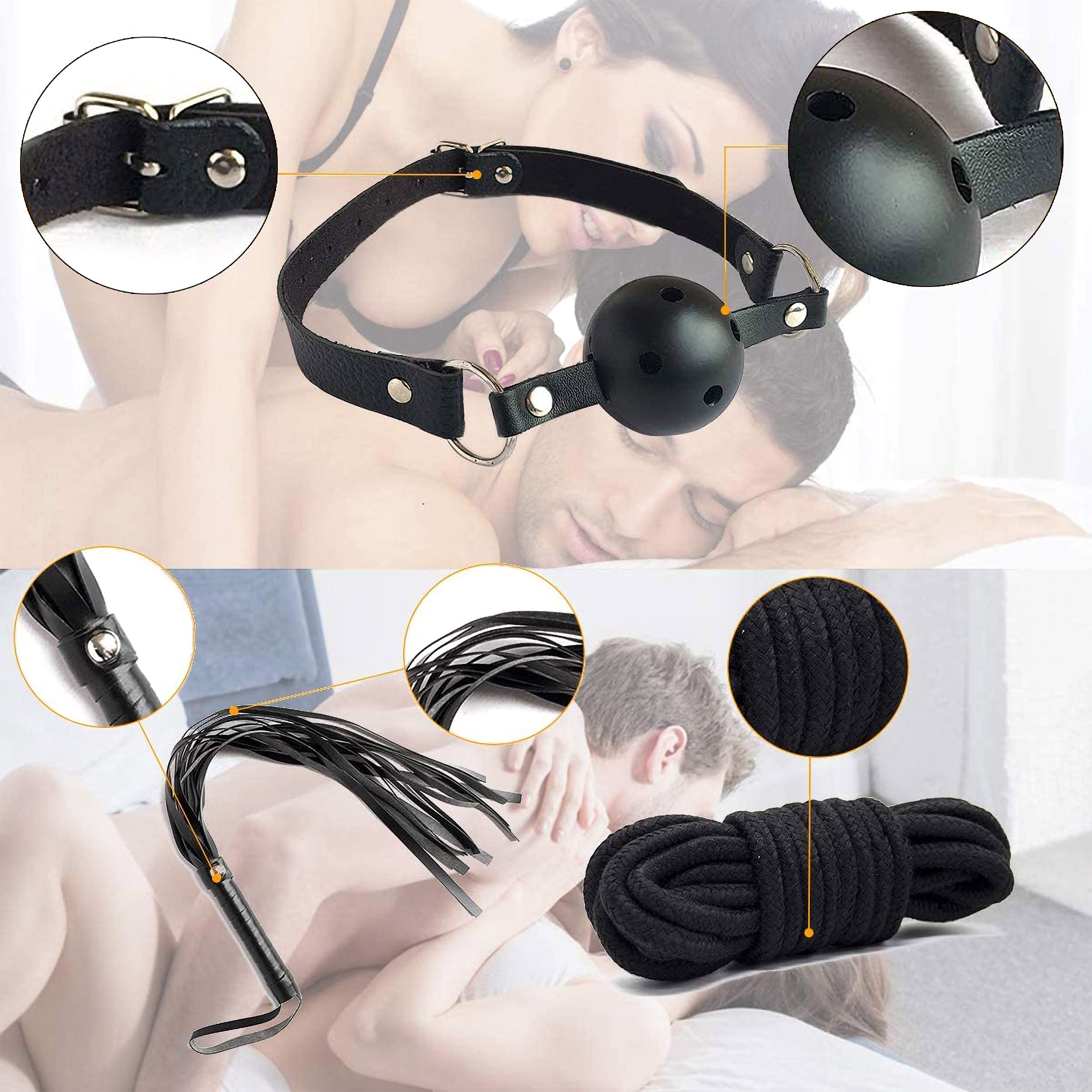 Bondage Set SM BDSM Ensemble de Servitude Composé Sex Toys pour Couple Débutant 11 Pièces Noir