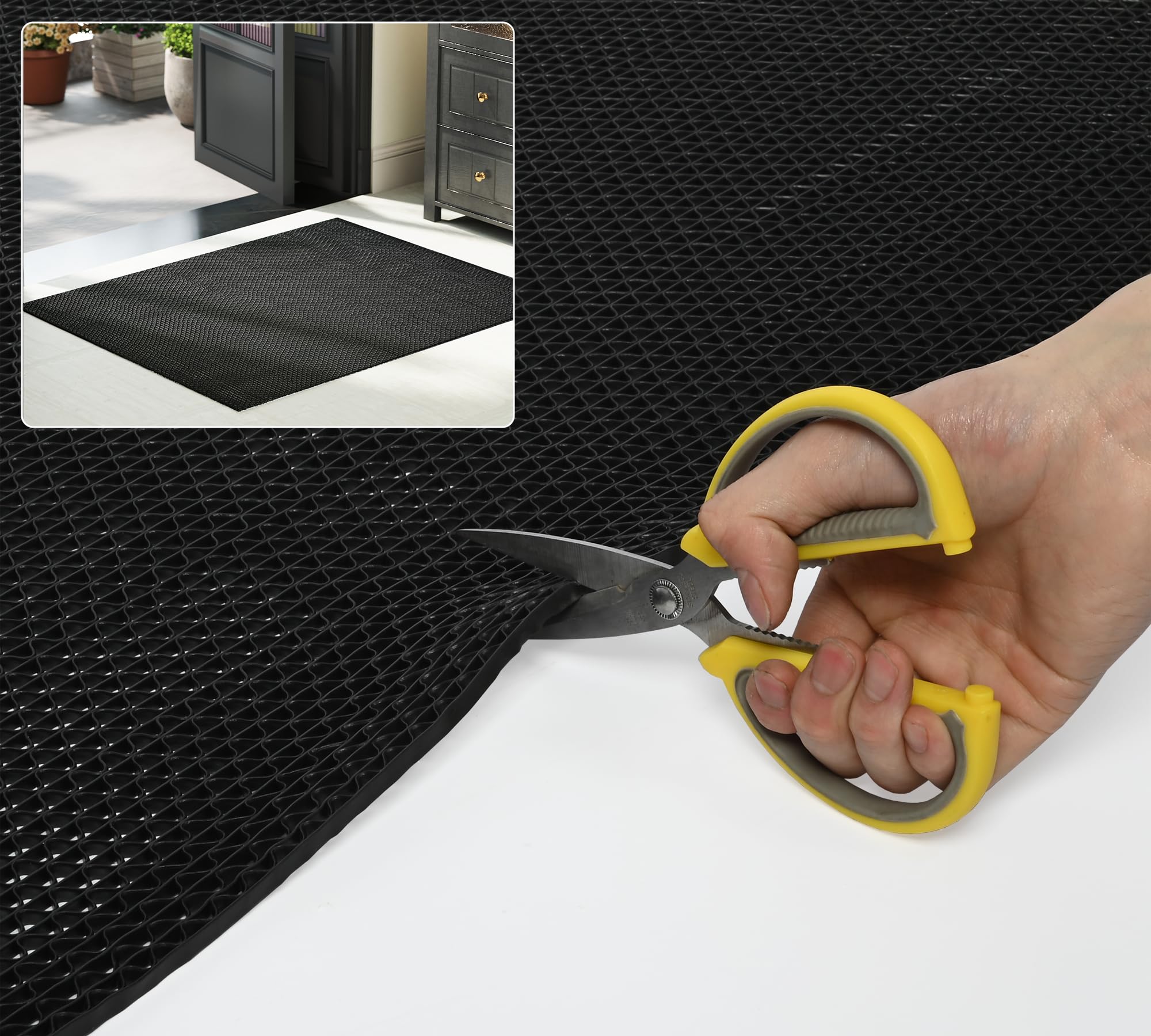 MYOYAY Drainagematte Antirutschmatte 0,9 x 5m, 5,5mm Dick rutschfeste S-Netzteppich mit Perforationen rutschfeste Badematte Geeignet für Badezimmer Garage und Flur (Schwarz)