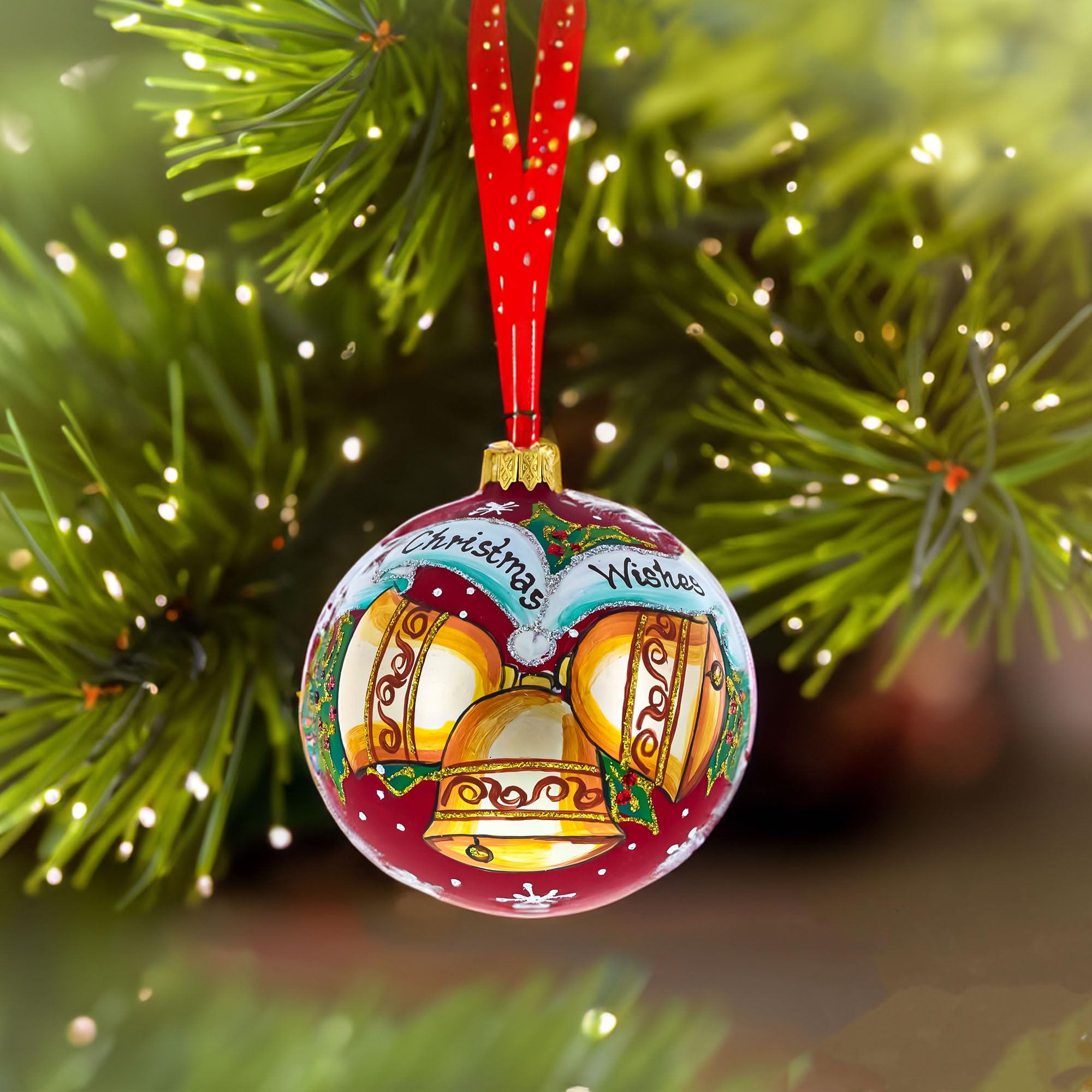 Trío de Armonía: Tres Campanas de Vidrio Soplado Bola de Navidad Adorno de 4 Pulgadas
