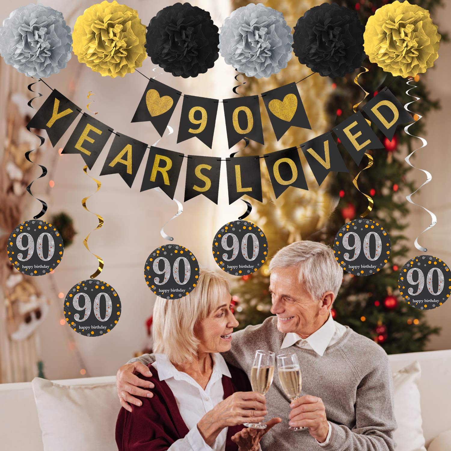 Luxiocio 90th Birthday Party Decorations Kit 90 Years Loved Banner