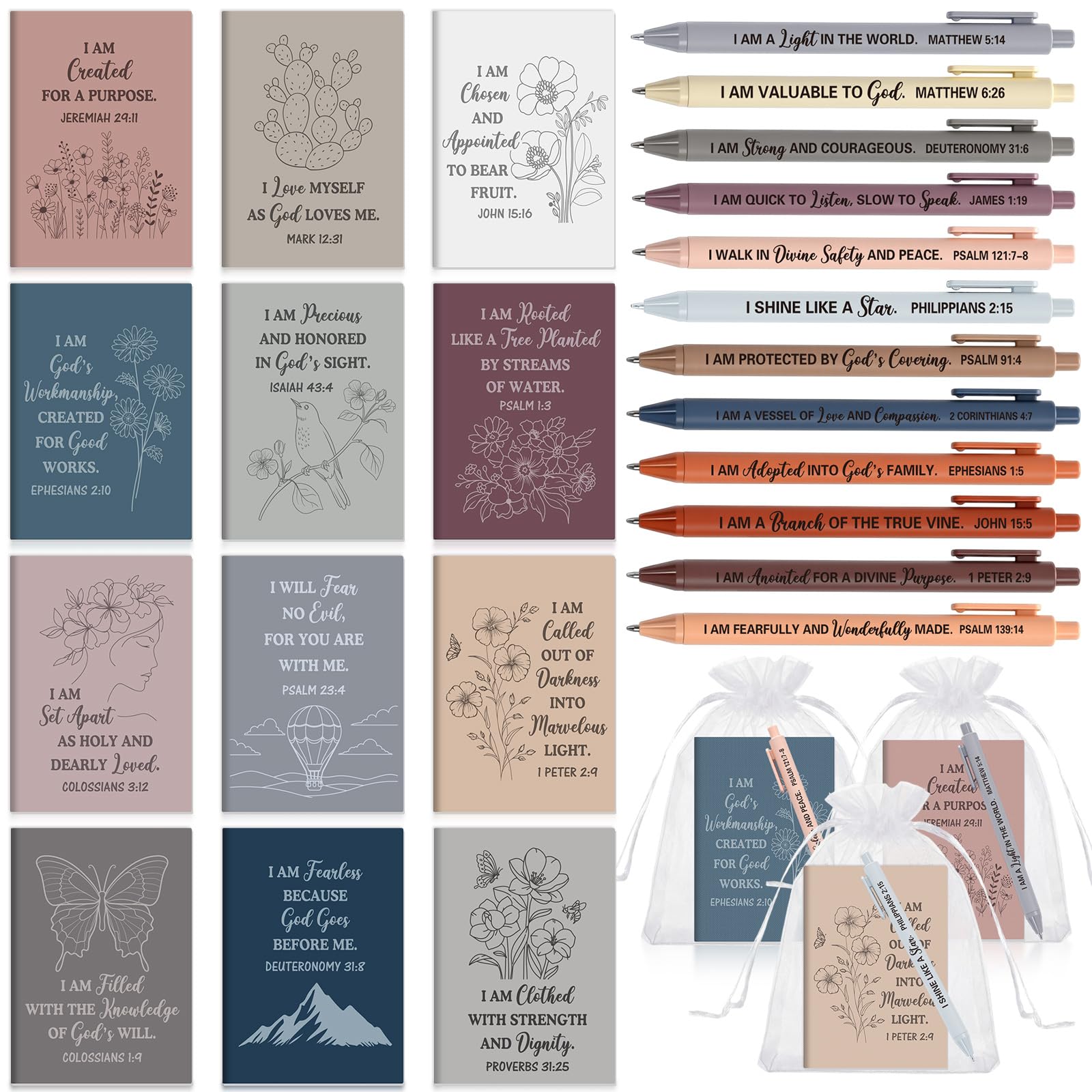 Mooliwe 24 Pcs Affirmation Notebooks Pens Bulk Gifts, Gratitude,Prayer