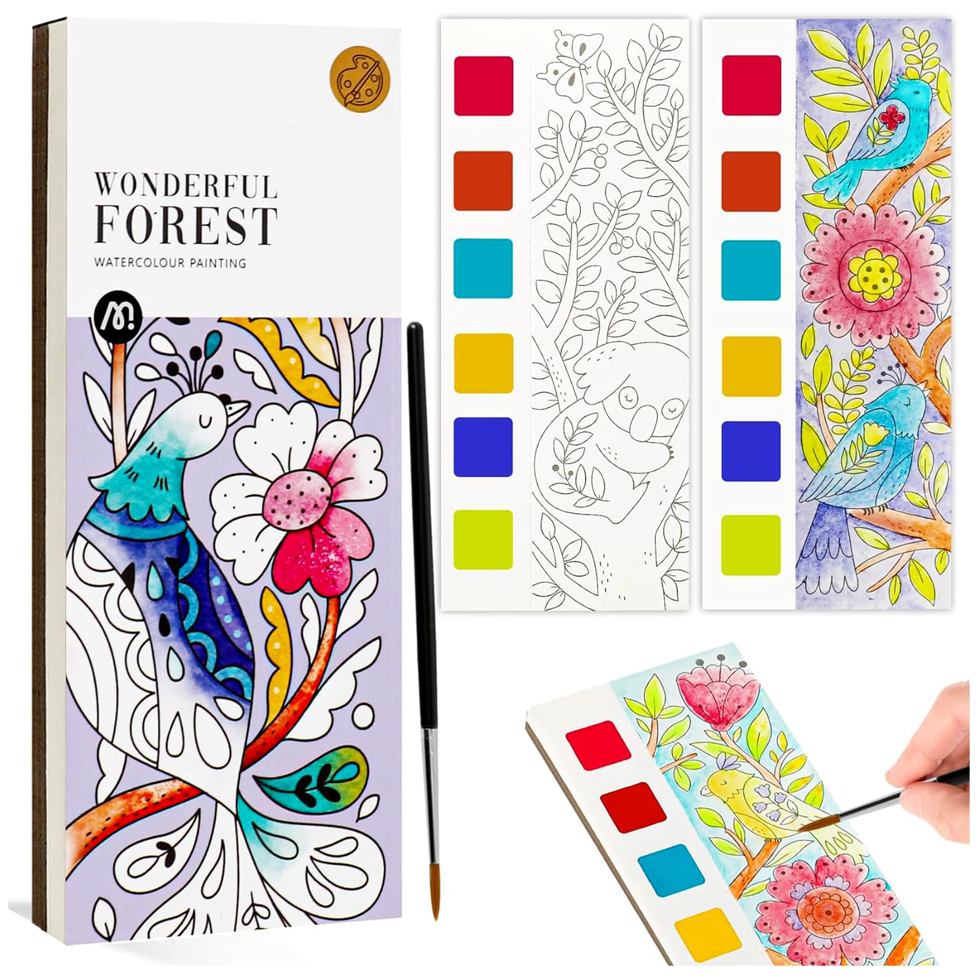 Kidology Pocket Watercolor Painting Book with 20 Bookmarks Sheets & 1 Brush Early Educational Montessori Toy for Boys & Girls - Art Party Favors Travel Activity Portable Pocket Travel (Forest) (B0D1RBZ423) Amazon Price History, Amazon Price Tracker