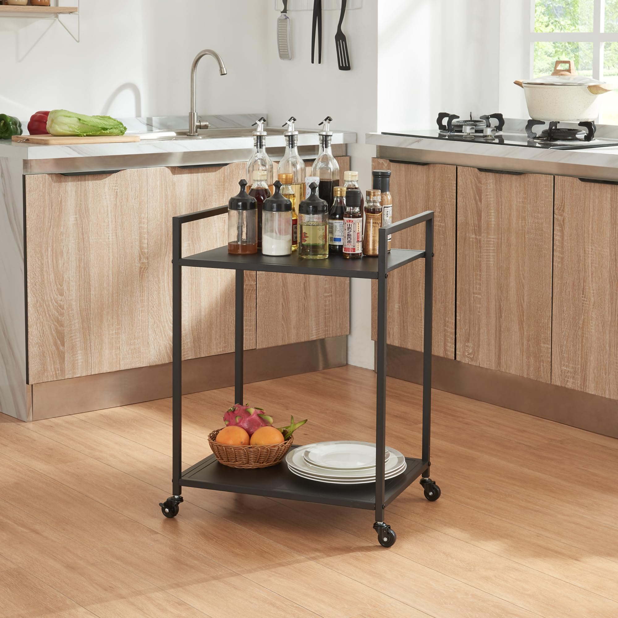 Carrello Di Servizio Con 3 Ripiani - Portavivande Con Ruote, Legno Scuro E Nero, Per Cucina E Mense - Foto 10