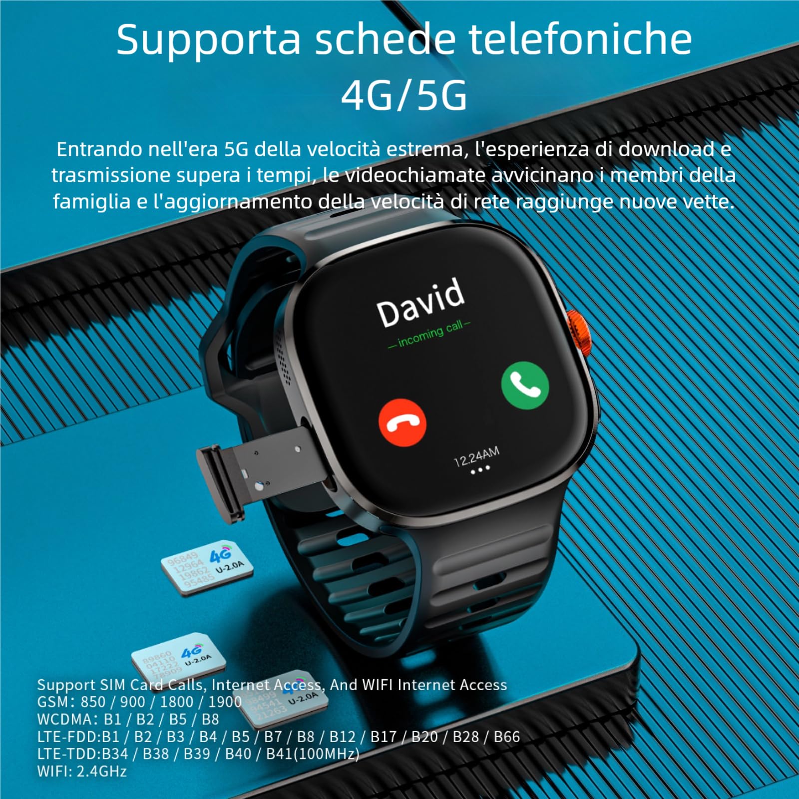 LOKMAT 4G Scheda SIM Smart Watch Android, Schermo AMOLED Grande 2.16'' 3GB+32GB Smartwatch per Uomini e Donne con Camera Rotante WiFi GPS, Orologio Tracker di Attività Fitness 1150mAh (Nero)