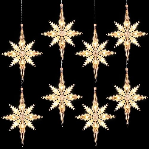 Mudder 8 luces de estrella de Navidad de 10.8 pulgadas, decoración de árbol de estrella iluminada de plástico, estrellas colgantes grandes, luces