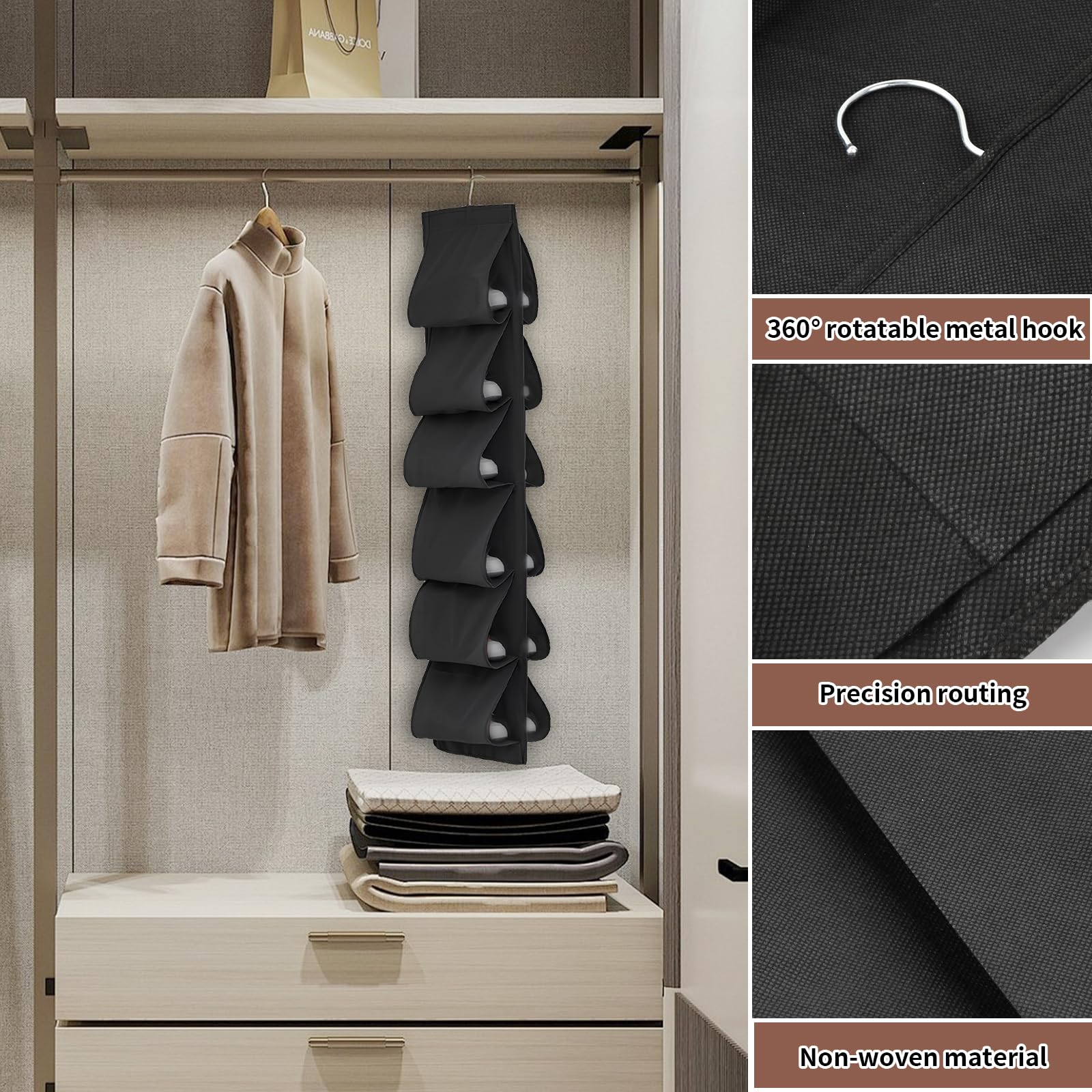 Naapesi Hängeorganizer Schuhregal, 12-Fach Schuhaufbewahrung Hängender Schuh Organizer für Spind, Tür und Garderobe, Schwarz