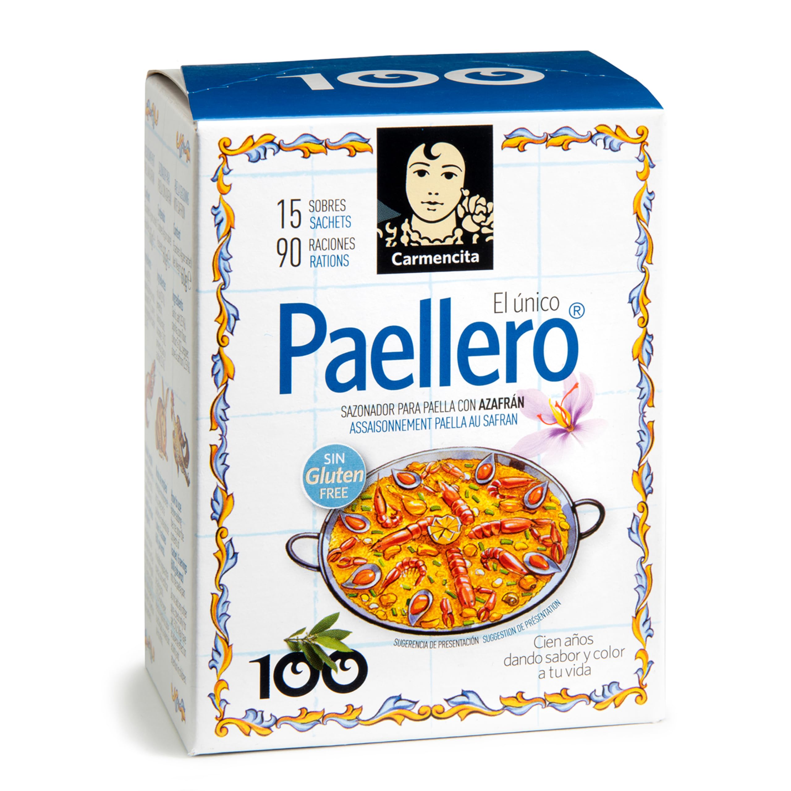 CarmencitaPaella Seasoning Mix - Traditional Spanish Rice Spices Blend for Paella & Rice Dishes, A Blend of Saffron, Garlic, Paprika, Pepper, Salt, and Cloves - 15 Sachets, 90 Servings