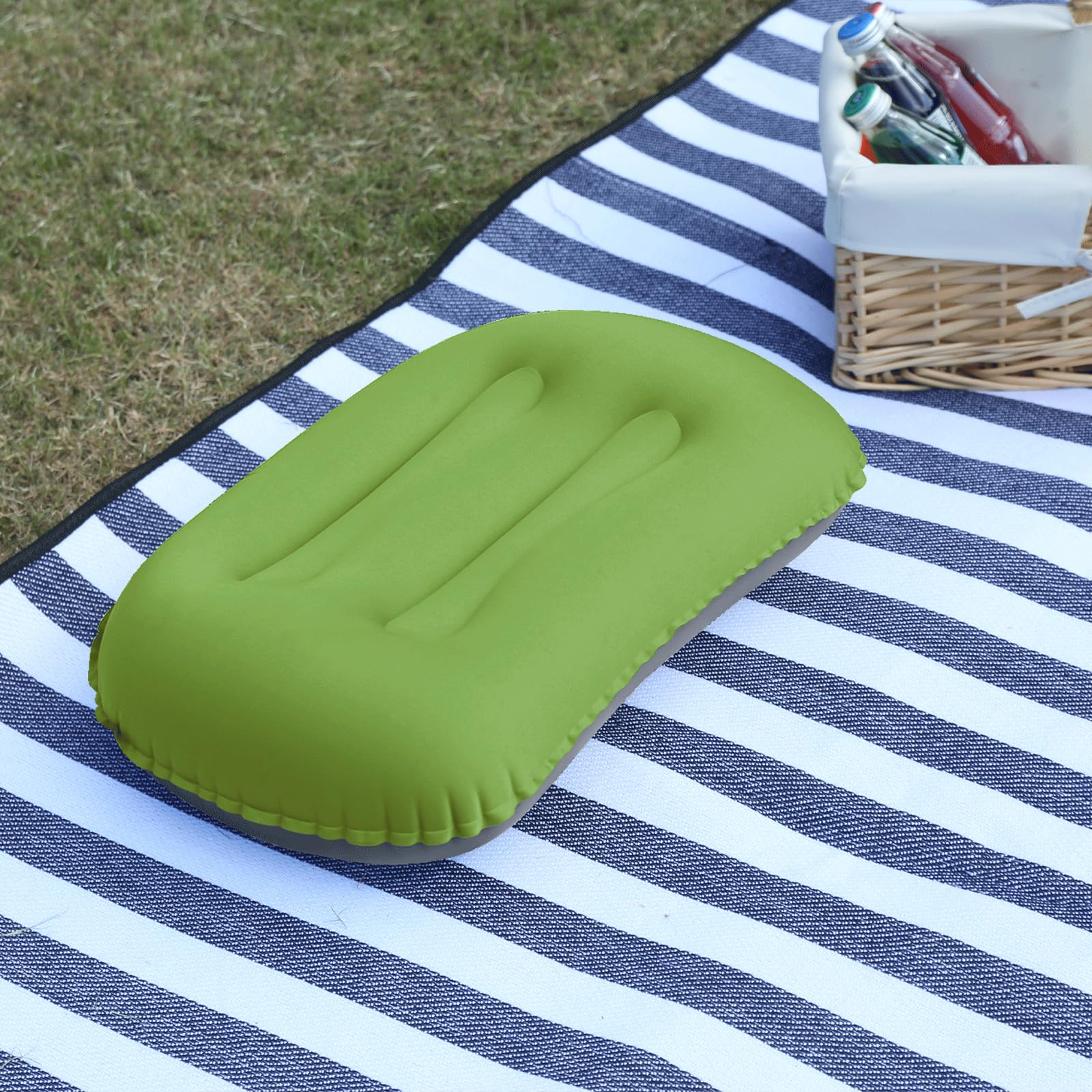 2X Cuscini Gonfiabili da Campeggio Ultraleggero Cuscino da Spiaggia Pieghevole e Portatile Cuscini per Viaggio, Escursioni 46x30 cm Verde