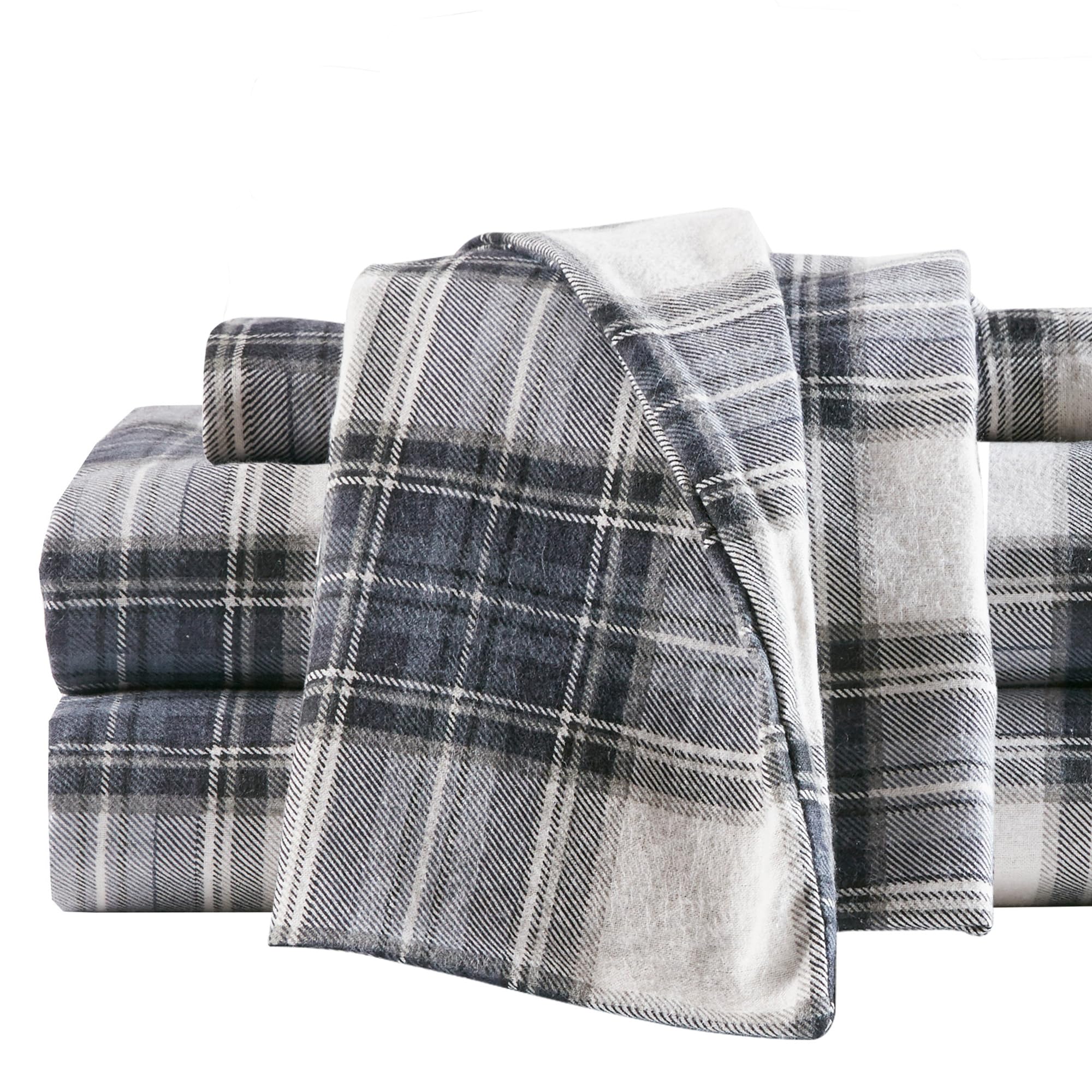 Comfort Spaces Cotton Flannel Breathable Warm Deep Pocket Sheets with Pillow Case Bedding, Queen, Blue Plaid Scottish Plaid 4 Piece โ image 1