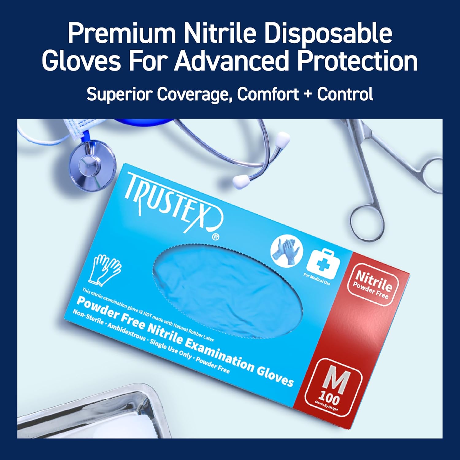 Trustex Medical Exam Gloves: Latex-Free & Powder-Free I Durable Non-Latex Gloves for Medical Examinations