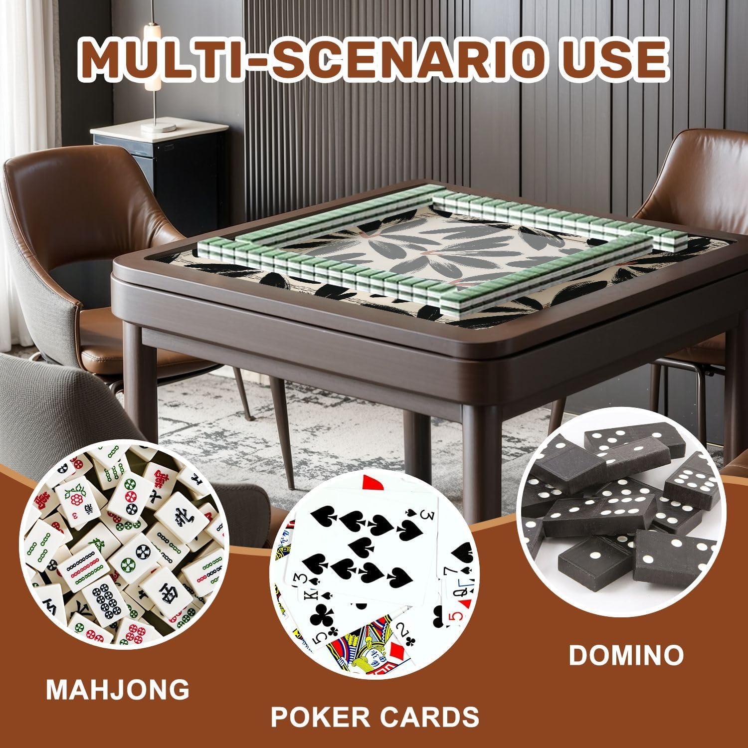 Mahjong Mat 31.5" x 31.5" Floral Brush Strokes Seamless Design for Fashion Textiles Graphics Non-Slip Noise Reduction Mahjong Tiles Table Cover for Dominoes Poker Card Board and Tile Games