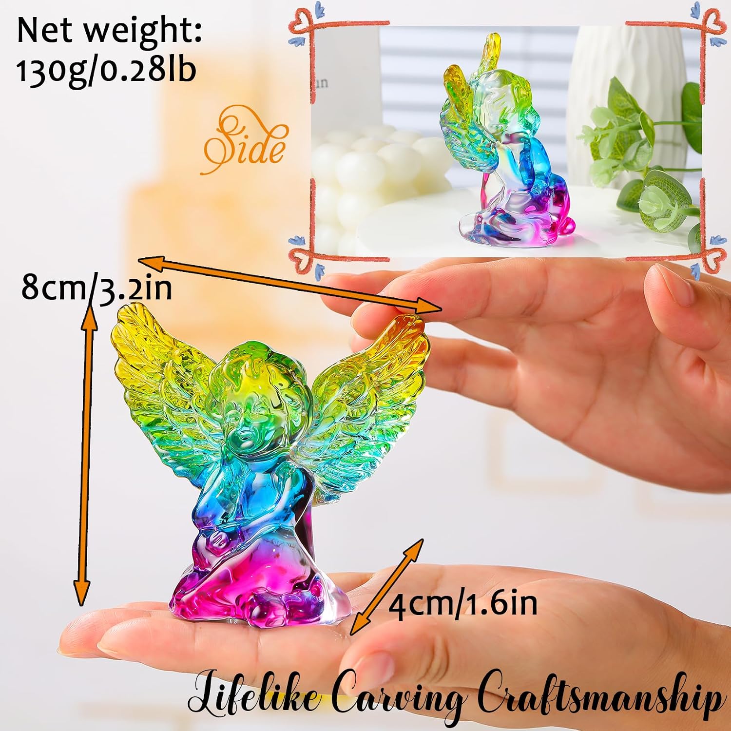 Arikyrist Colorful Crystal Angel Figurine Gifts for Women Glass Cherub image 4