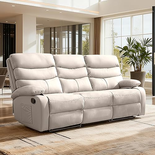 3 Seater Recliner Sofa Set, Anti-Scratch Reclining Loveseat Sofa & Couch for Living Room, RV, Home Theater Apartment(Beige, 3 Seater Sofa)