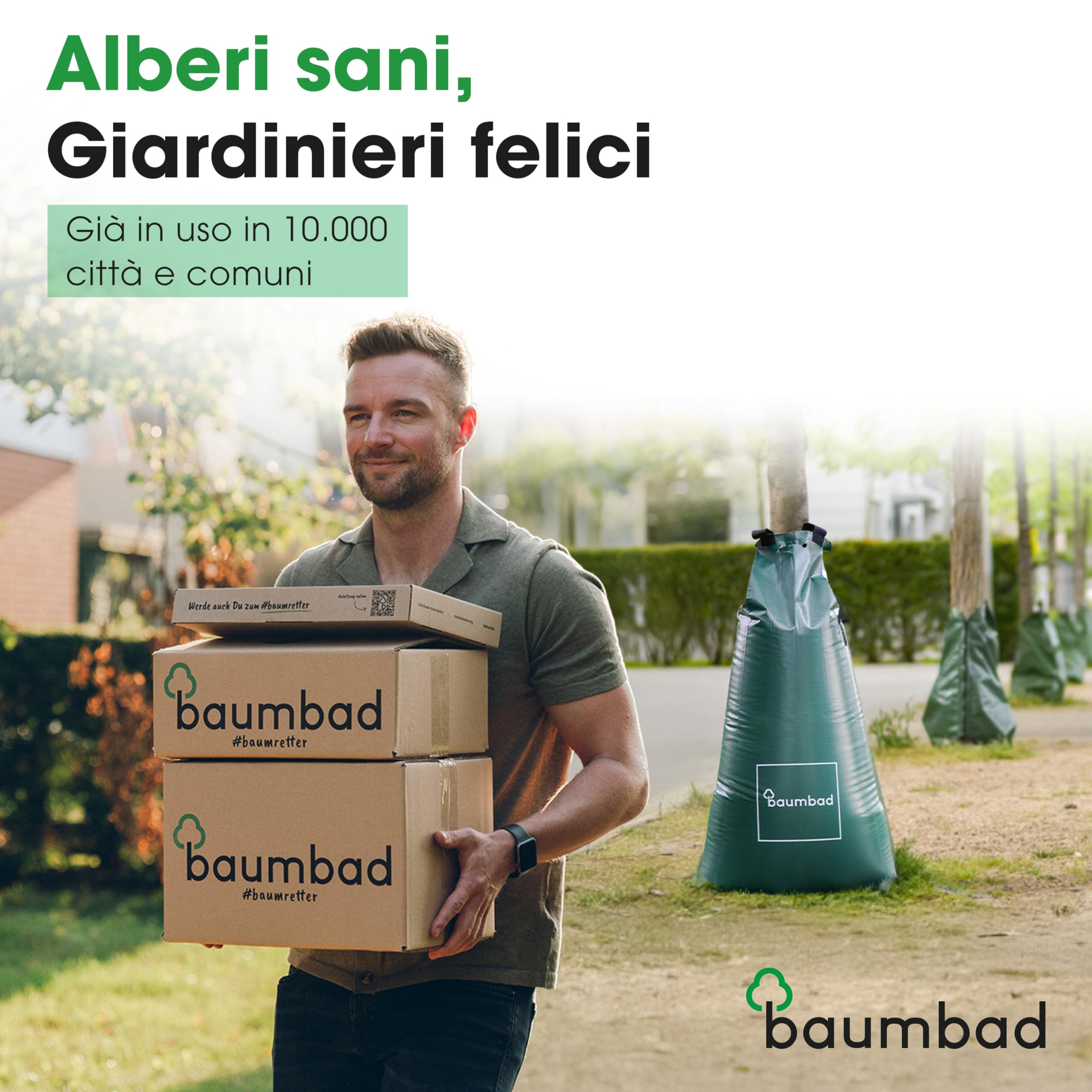 baumbad 10 Sacchetti per irrigazione in PE di Alta qualità, 100 Litri, in polietilene Resistente ai Raggi UV, per l'irrigazione in Verde, con Confezione Ecologica
