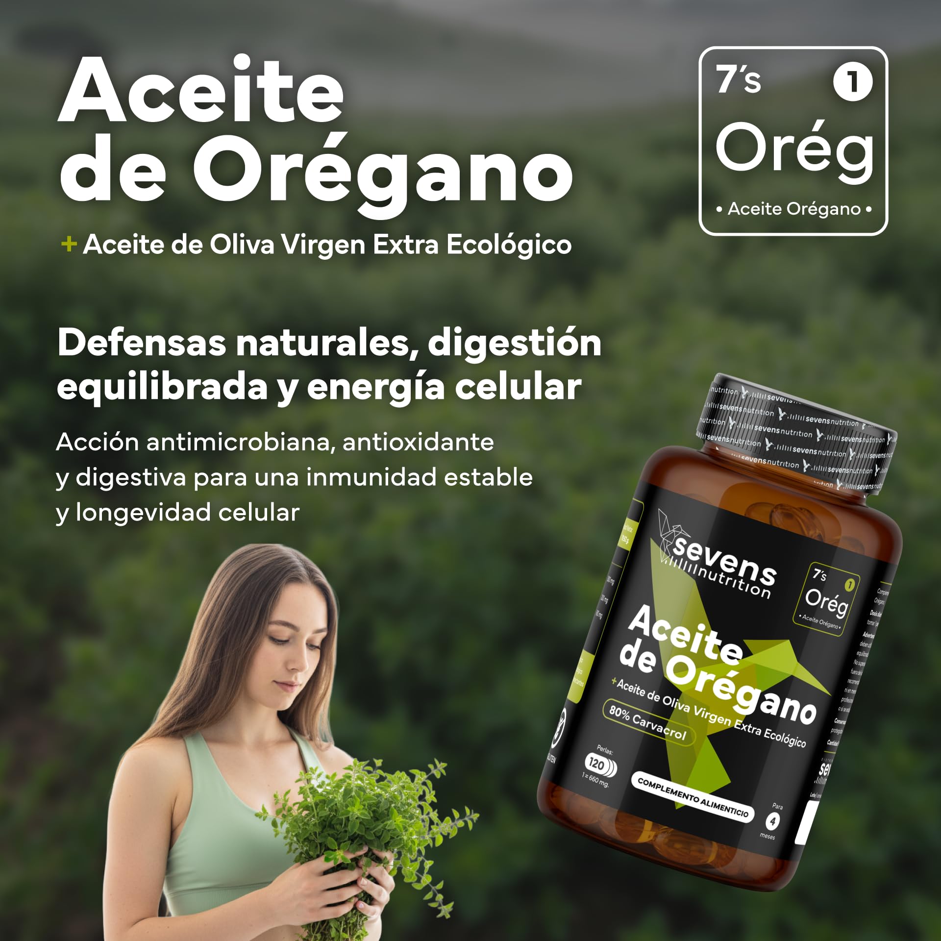 Aceite de Orégano Cápsulas Orgánico - 80% de Carvacrol - Con Aceite de Oliva Virgen Extra Ecológico para Mejor Absorción - Apoyo al Sistema Inmunitario- 120 Cápsulas de Orégano - Origanum vulgare L.