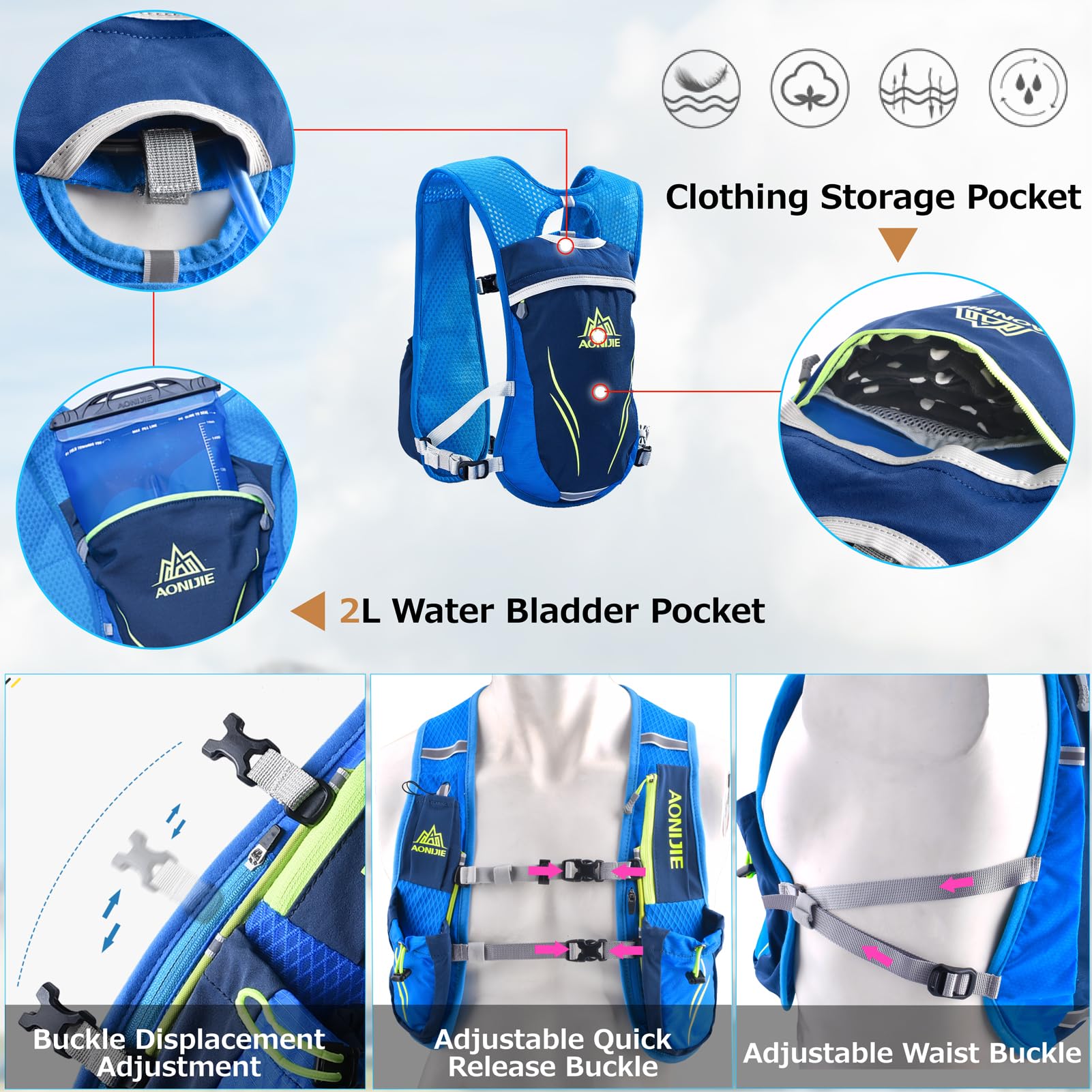 Azarxis Mochila de hidratación de 5 L 5.5 L para correr, mochila ligera ajustable para hombres y mujeres, ciclismo al aire libre, carrera, maratón, senderismo, ciclismo (gris,mochila de 5.5 L)