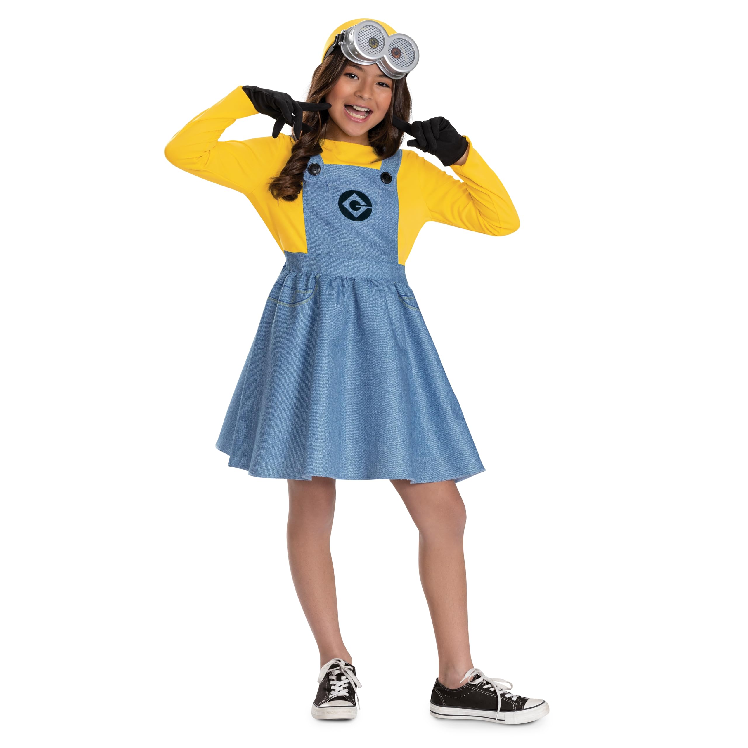 Despicable Me Minion - Vestido de disfraz para niñas con guantes, gafas y diadema