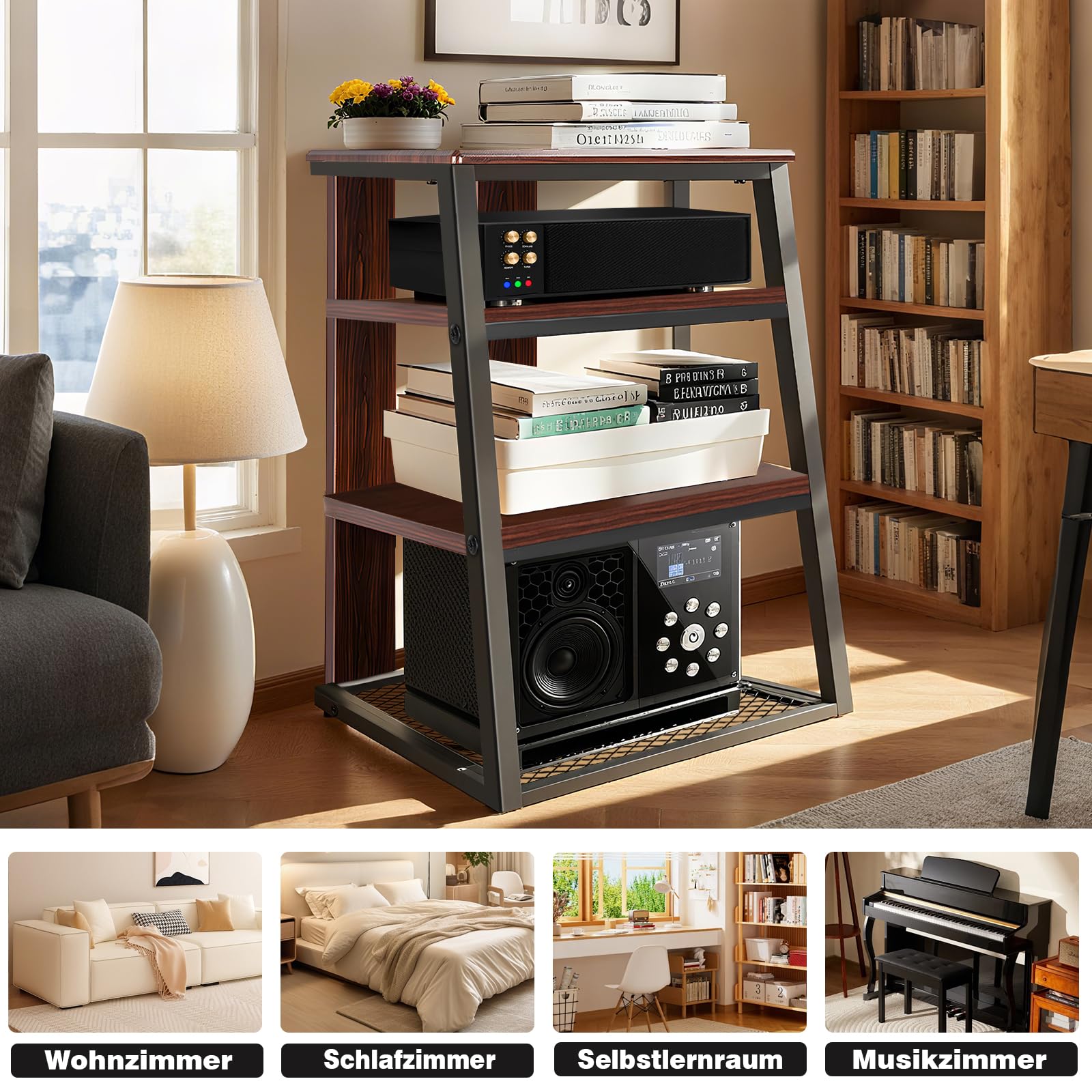 OUUTMEE 4 Ebenen HiFi Rack Plattenspieler Regal, AV Schrank Beistelltisch