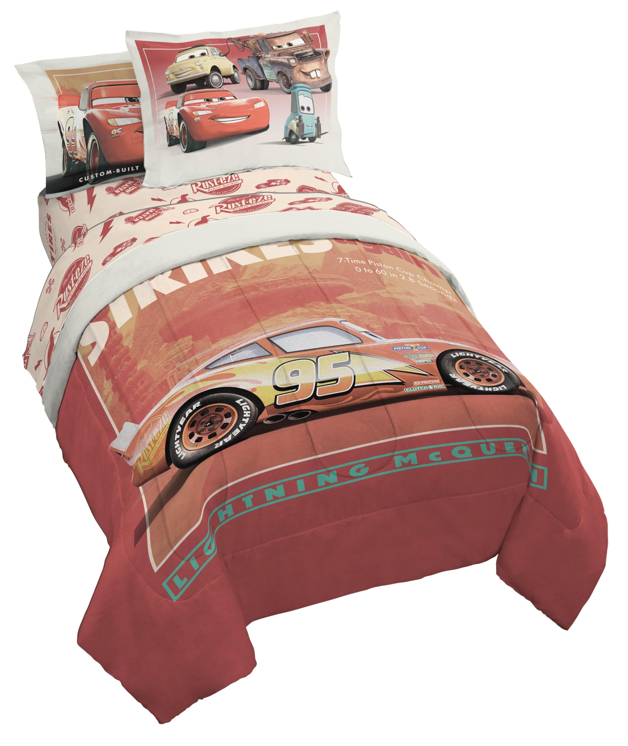Jay Franco Kids Comforter Set Includes Sheets and Pillow Covers - Soft and Cozy Bed Set for Stylish Room Decor, Official Licensed Bedding, Red - Cars, 7 Piece Full