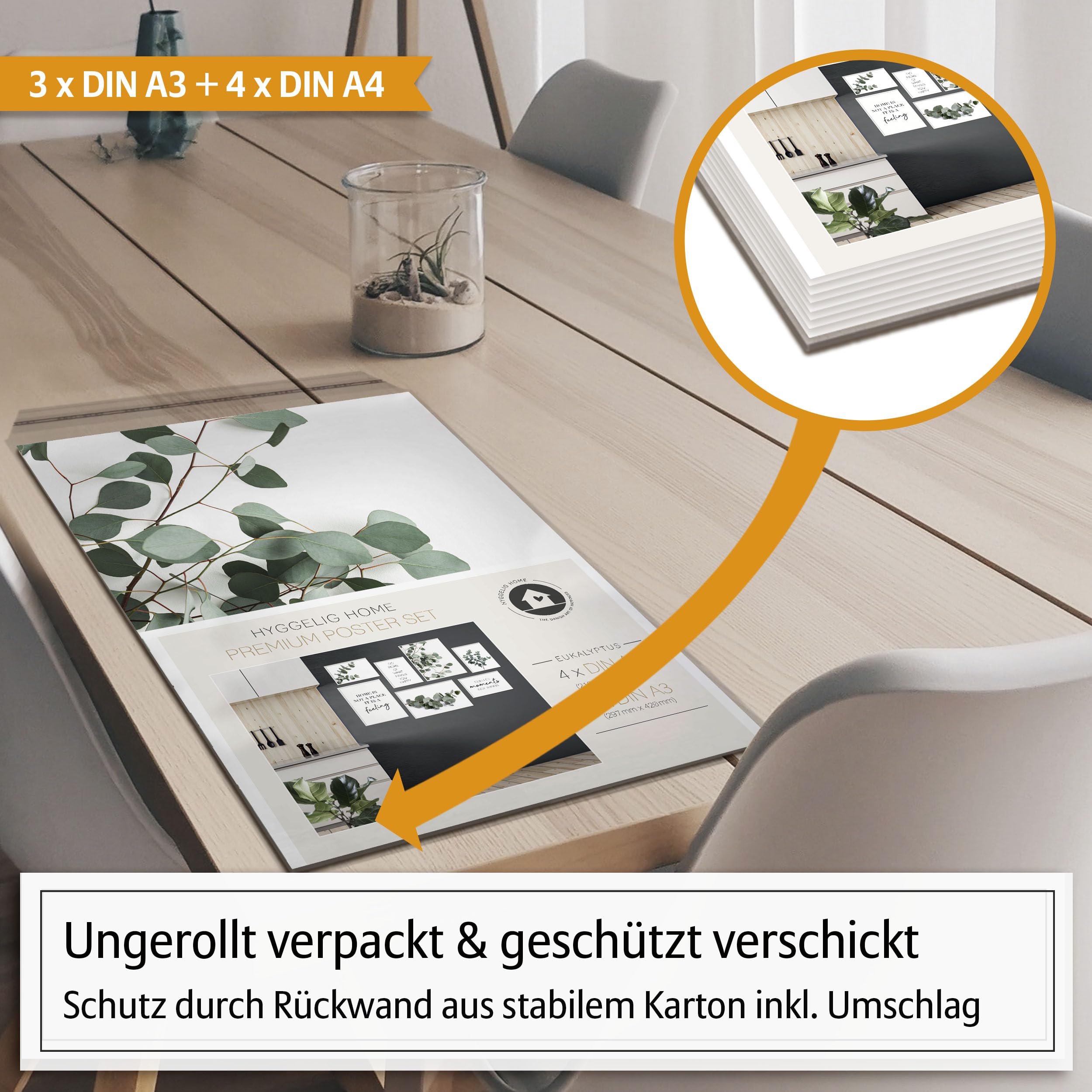 Hyggelig Home Premium Poster Set - Eukalyptus - mit Rahmen schwarz