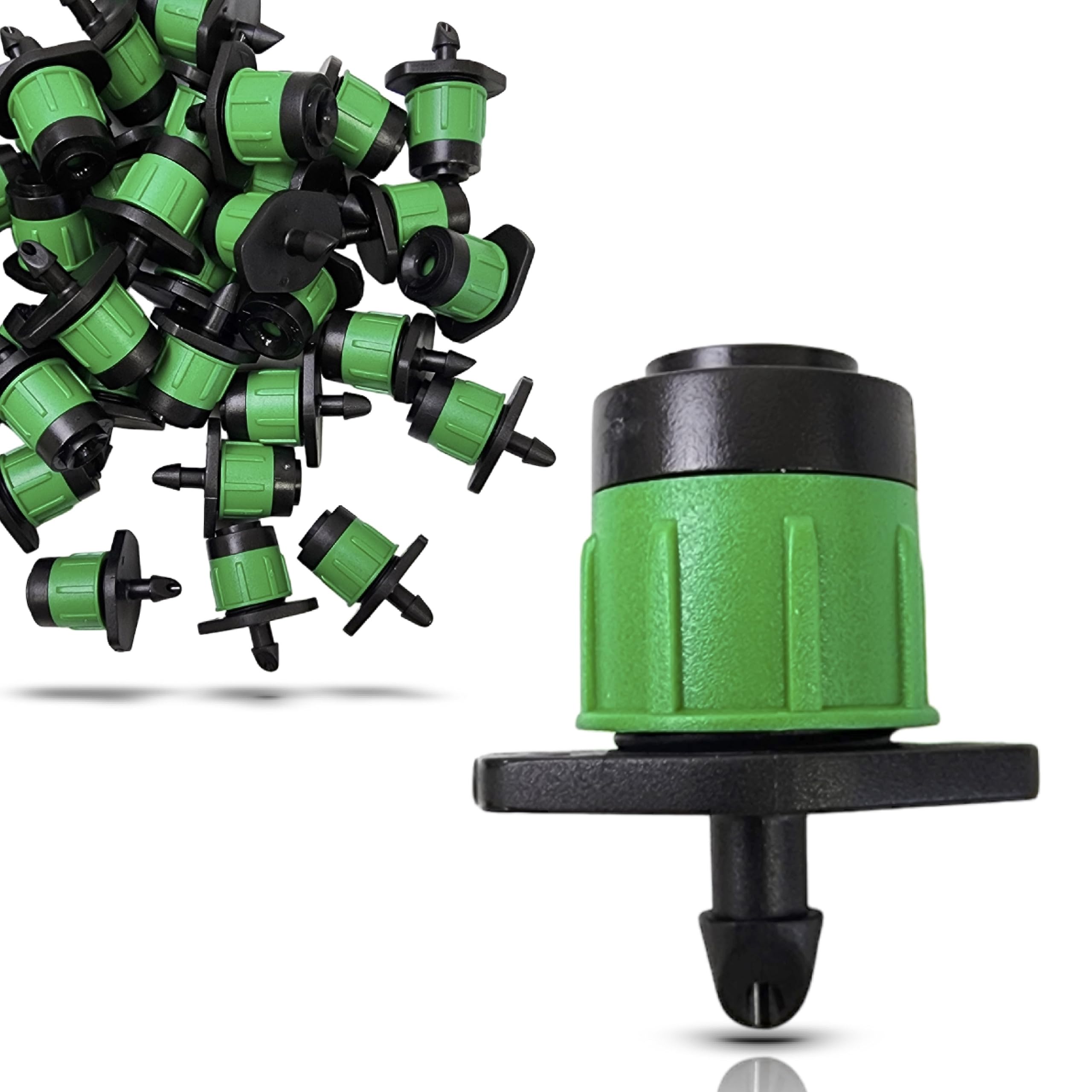 (100-PACK) - 1/4" Inch 360 Degree Drip Emitter On 6" Stake Sprayer Adjustable Flow 0-20 GPH, Fits 1/4 (4-6mm) Irrigation Tubing - Micro Bubbler Drippers for Drip Irrigation