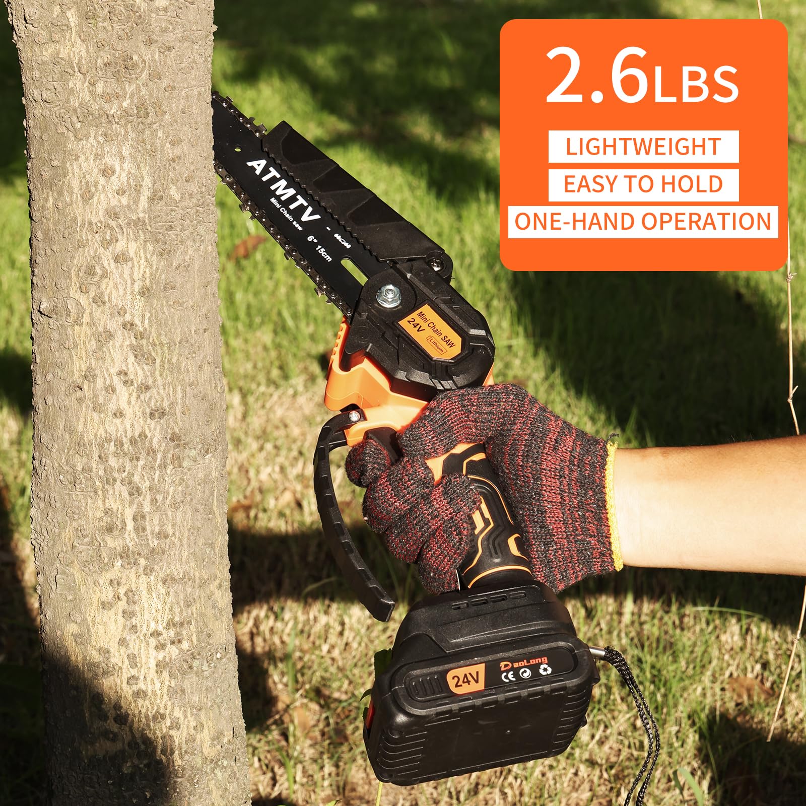 ATMTV Mini Chainsaw Cordless 6 Inch Electric Mini Chain Saw Battery Powered Portable Hand Held Chain Saw with Security Lock for Wood Cutting Tree Trimming Gardening Camping