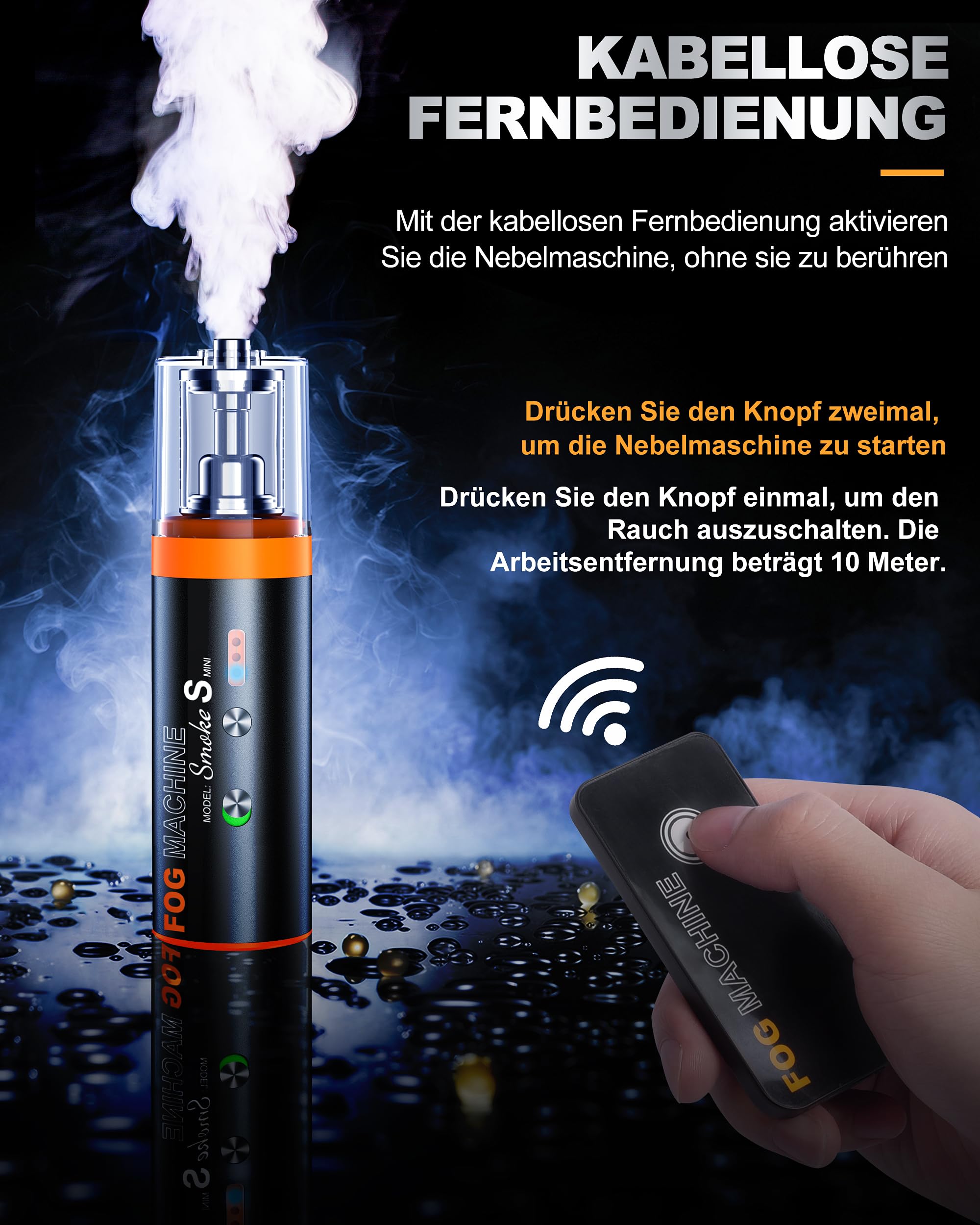 LENSGO Nebelmaschine Mini mit Flüssigkeit, Kabelloser Fernbedienung, Akku, Tragbare Rauchmaschine, klein Fogger für Fotografie, Videografie, Halloween, Hochzeit, Party, Smoke Mini